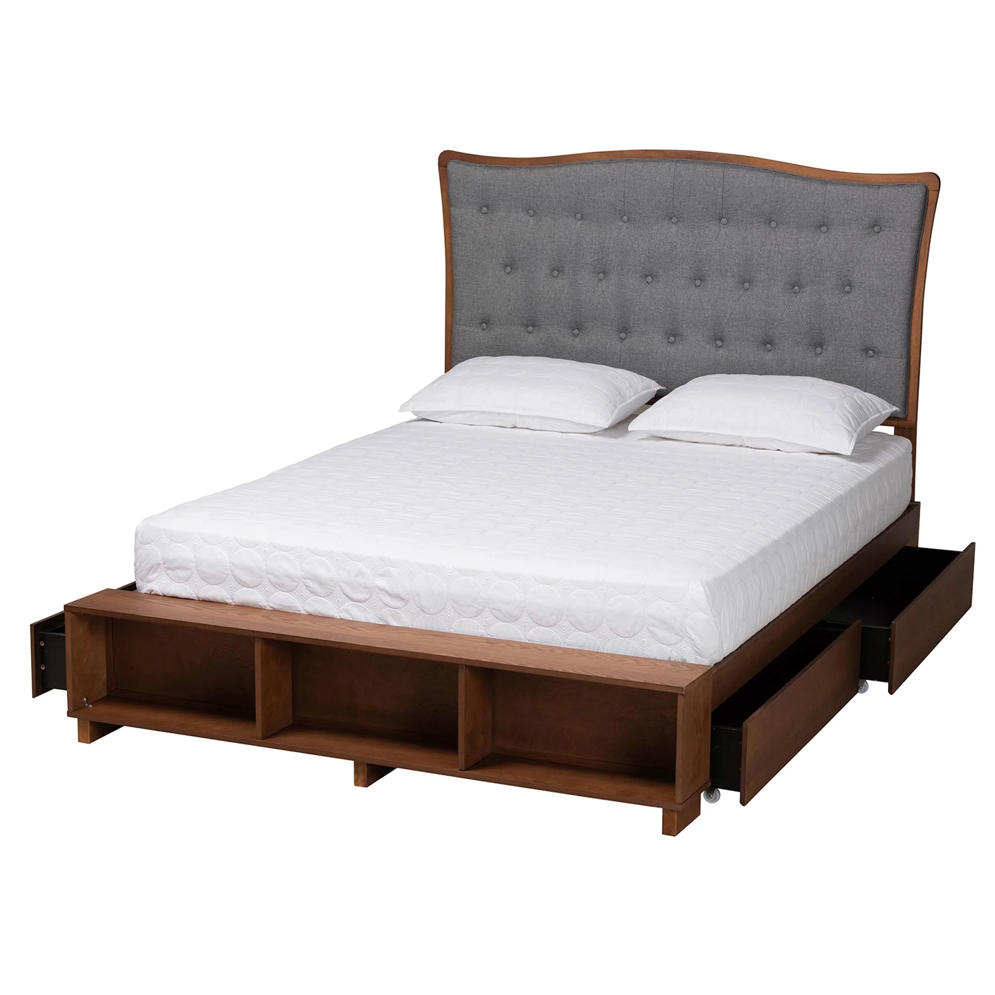 Baxton Studio Kalare Classic Transitional Grey Fabric and Walnut Brown Finished Wood Queen Size Platform Storage Bed - Image 6