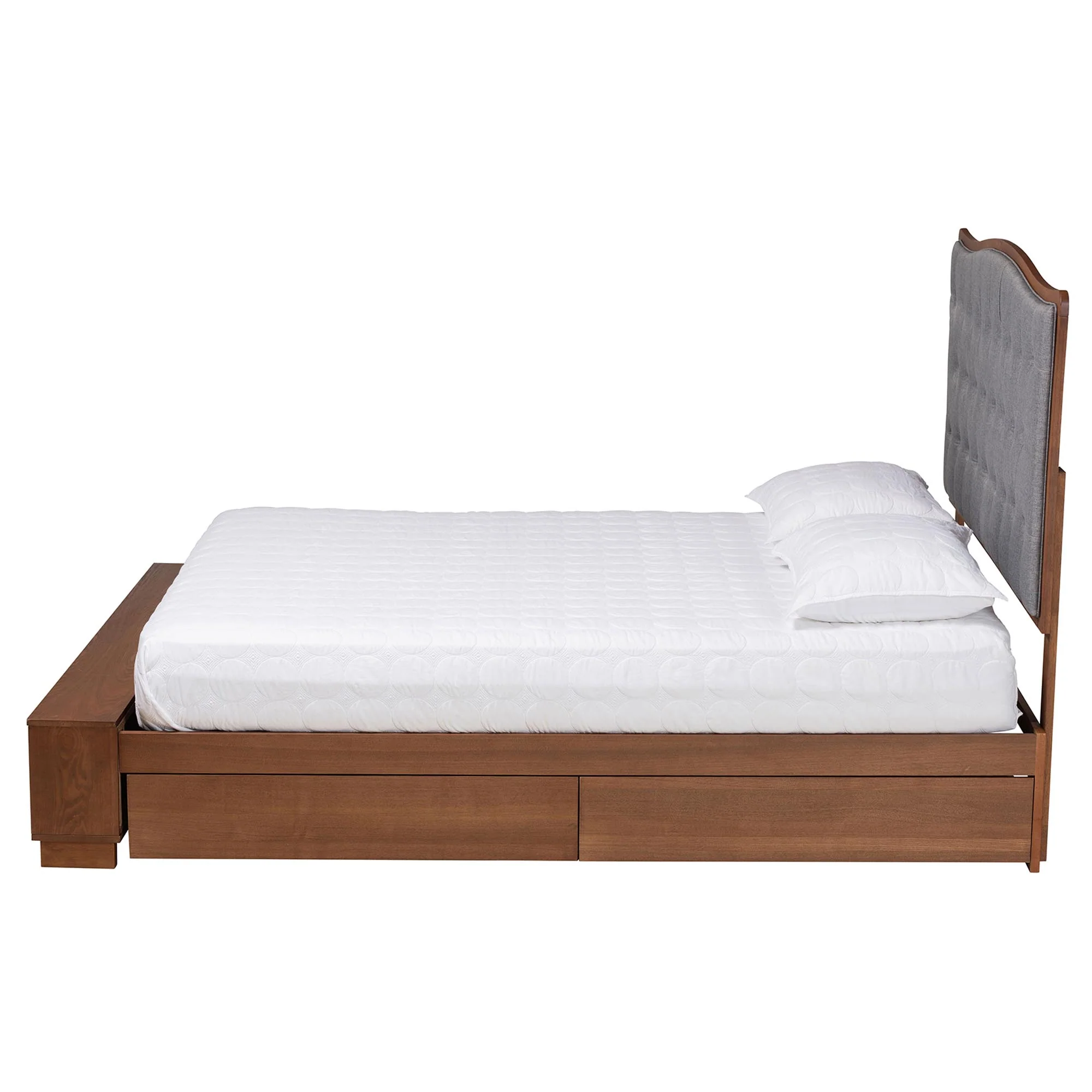 Baxton Studio Kalare Classic Transitional Grey Fabric and Walnut Brown Finished Wood Queen Size Platform Storage Bed - Image 7