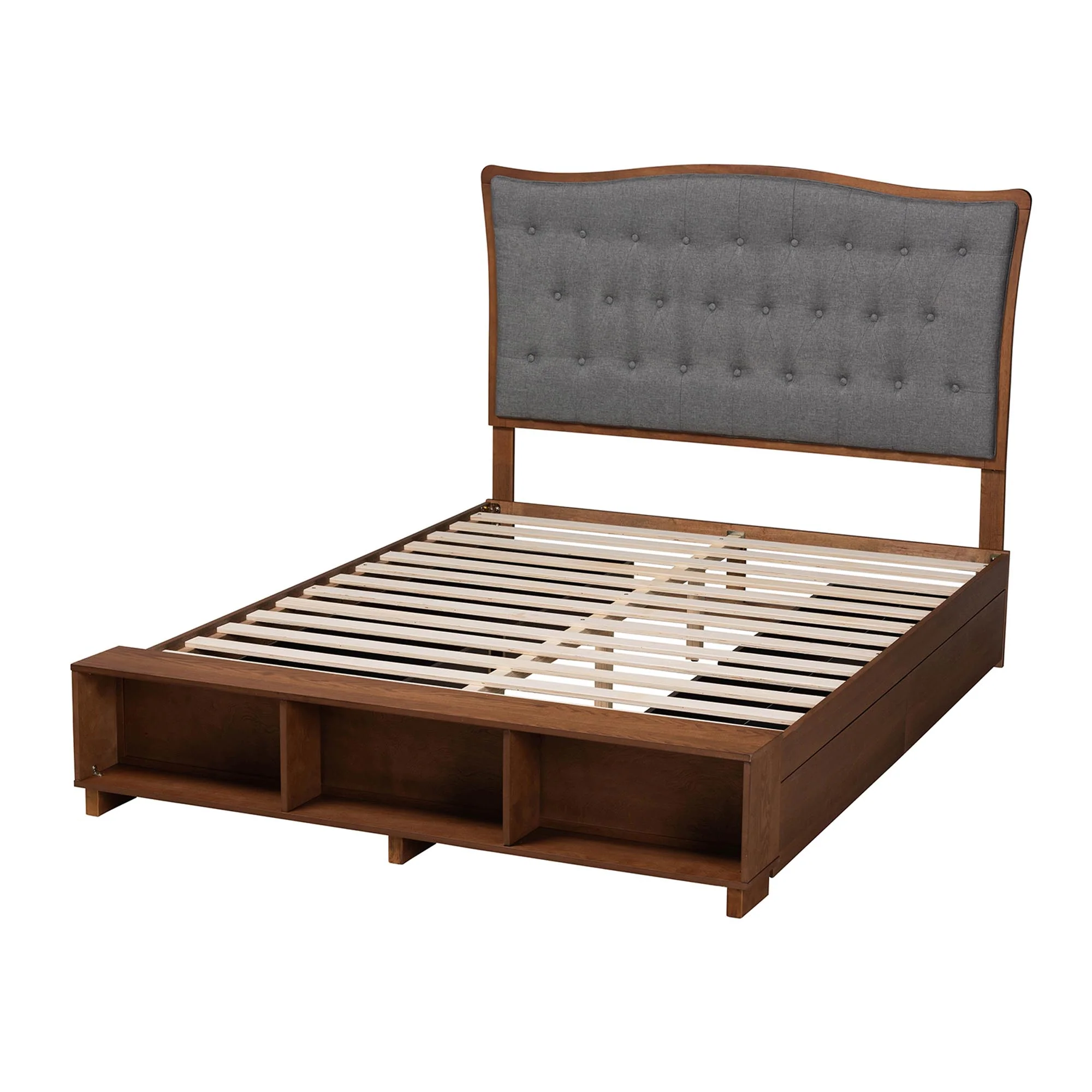 Baxton Studio Kalare Classic Transitional Grey Fabric and Walnut Brown Finished Wood Queen Size Platform Storage Bed - Image 8