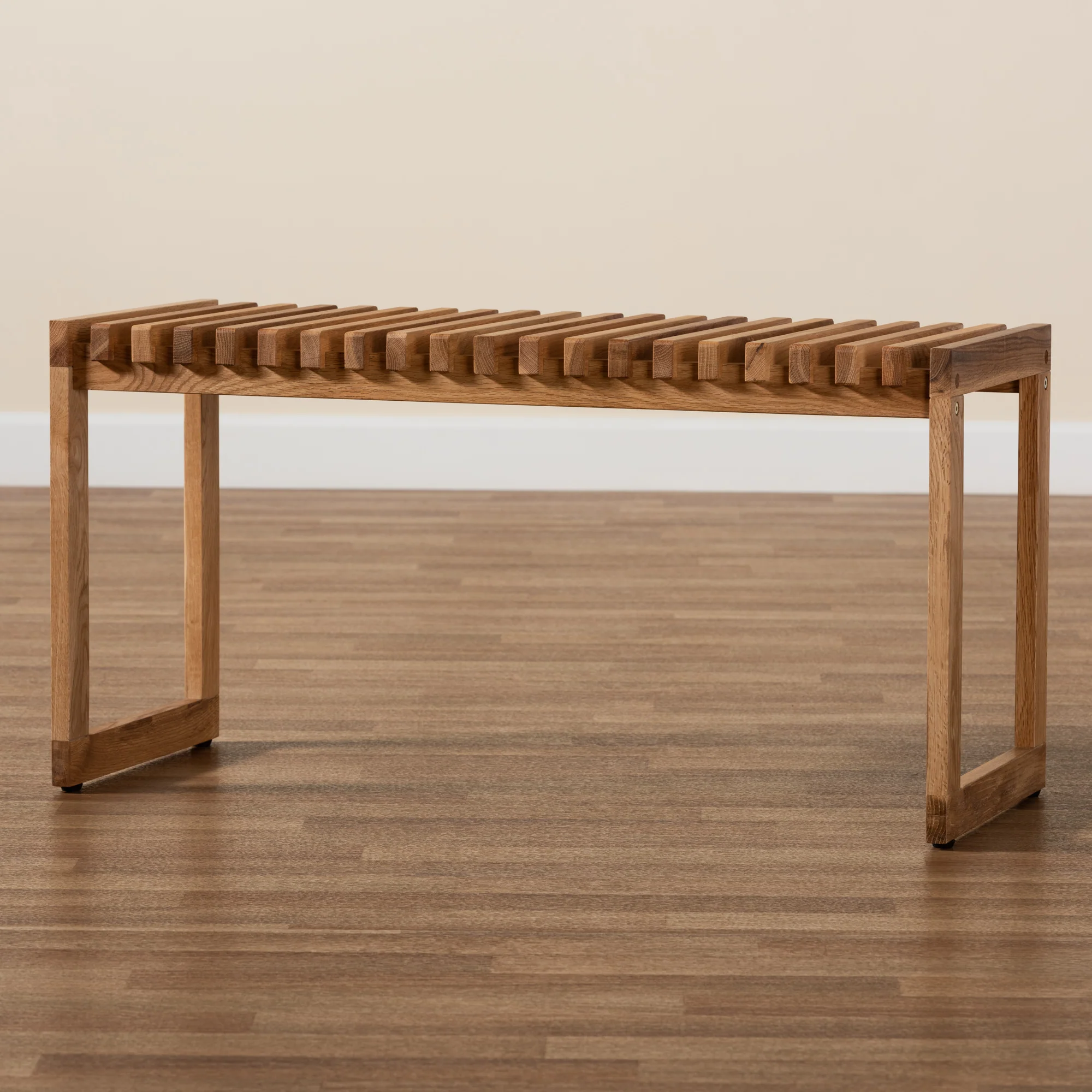 Baxton Studio Kaleb Rustic Mid-Century Modern Oak Brown Finished Wood Bench - Image 8