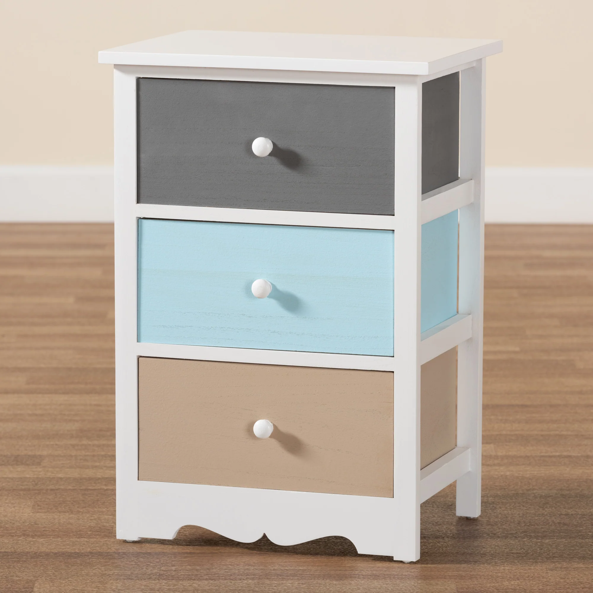 Baxton Studio Kalila Modern and Contemporary White and Multi-Colored Finished Wood 3-Drawer End Table - Image 2
