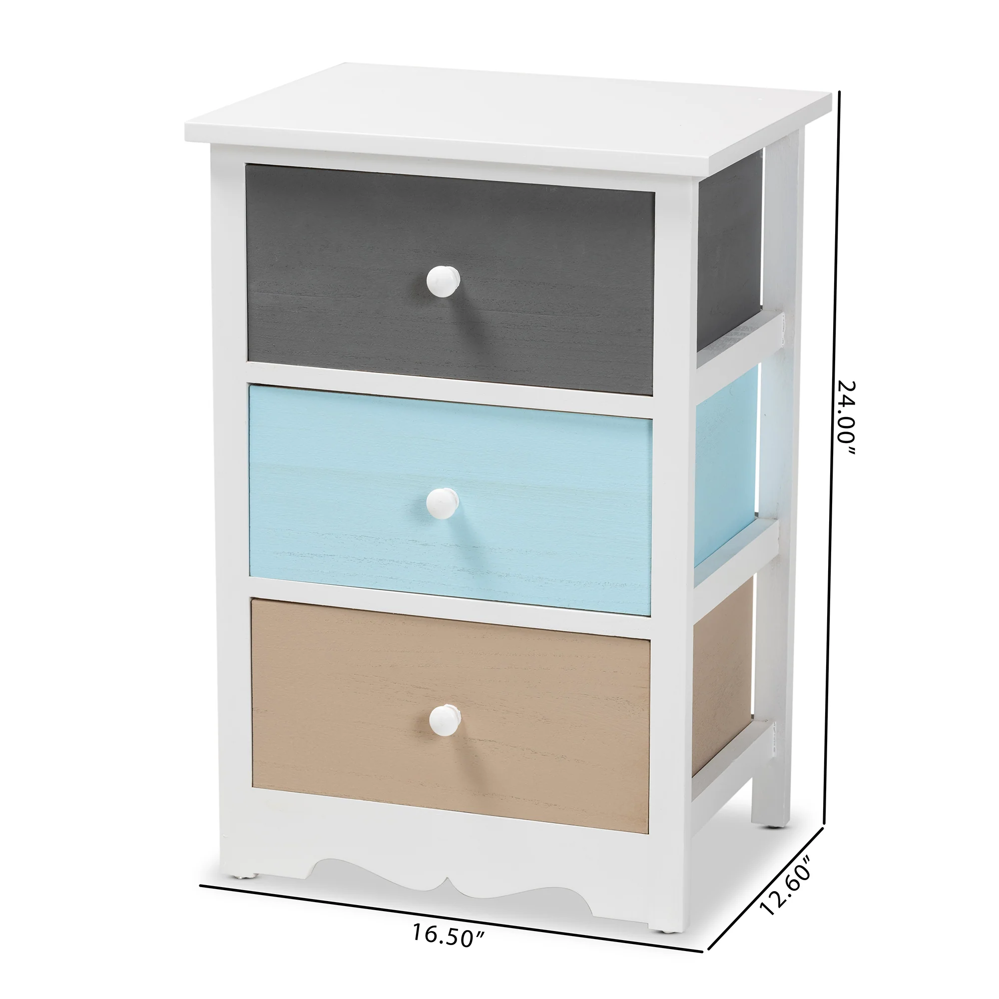 Baxton Studio Kalila Modern and Contemporary White and Multi-Colored Finished Wood 3-Drawer End Table - Image 3