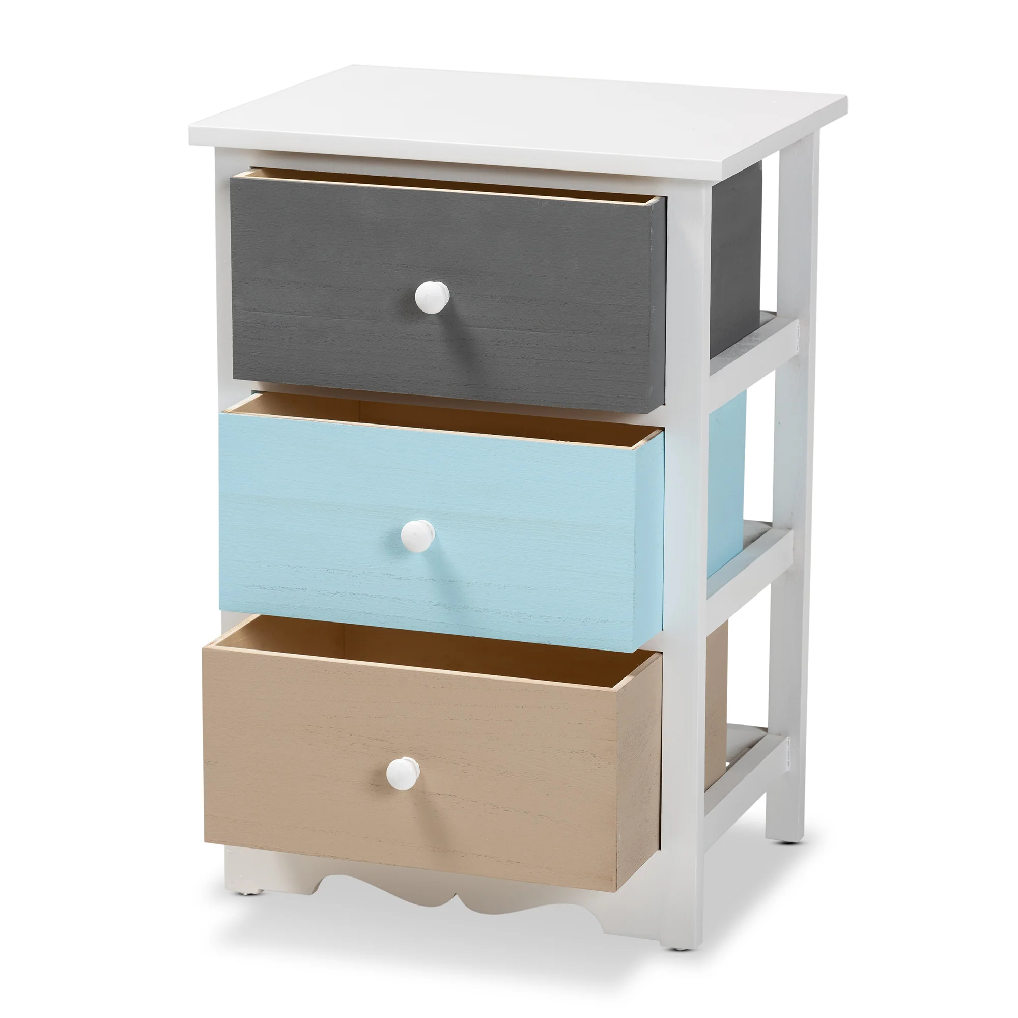 Baxton Studio Kalila Modern and Contemporary White and Multi-Colored Finished Wood 3-Drawer End Table - Image 5