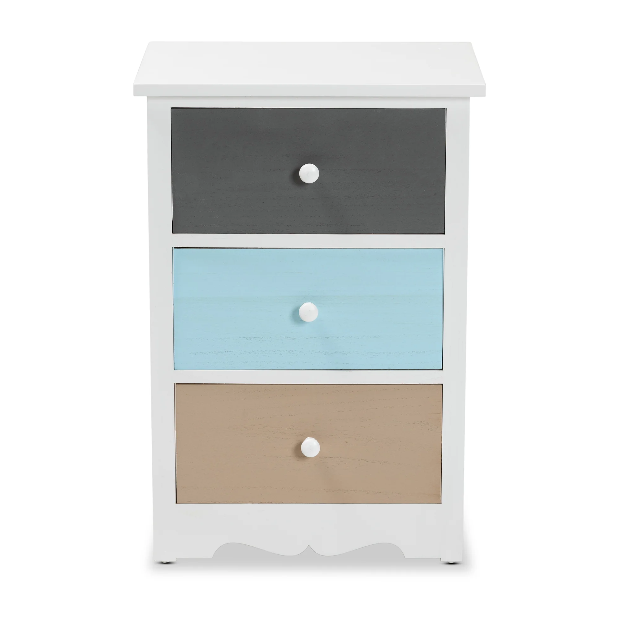 Baxton Studio Kalila Modern and Contemporary White and Multi-Colored Finished Wood 3-Drawer End Table - Image 6
