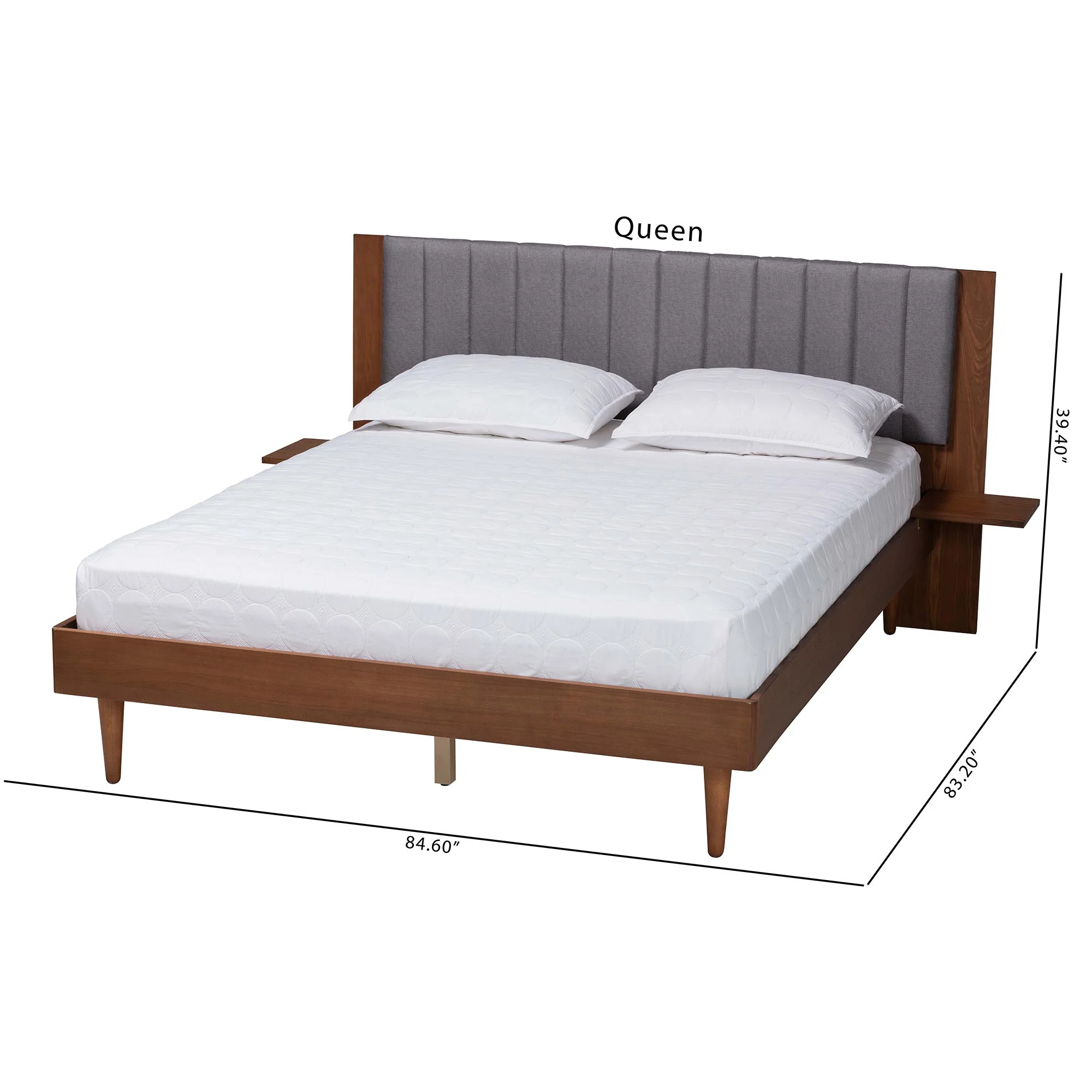 Baxton Studio Kalista Transitional Modern Grey Fabric and Walnut Brown Wood Queen Size Bed with Built-In Side Tables - Image 4