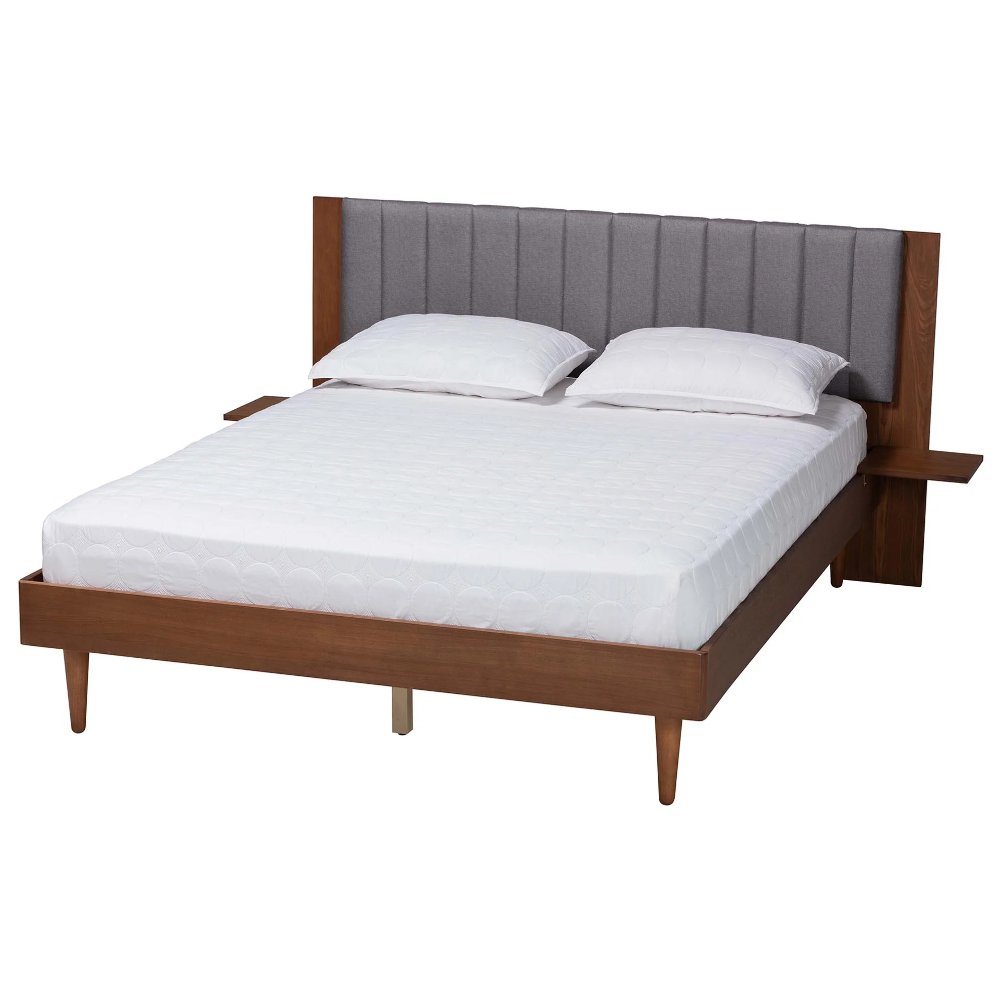 Baxton Studio Kalista Transitional Modern Grey Fabric and Walnut Brown Wood Queen Size Bed with Built-In Side Tables - Image 5