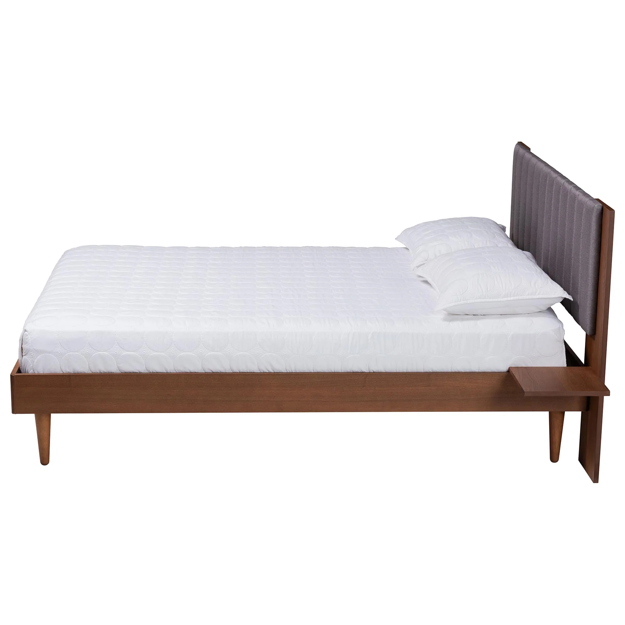 Baxton Studio Kalista Transitional Modern Grey Fabric and Walnut Brown Wood Queen Size Bed with Built-In Side Tables - Image 6