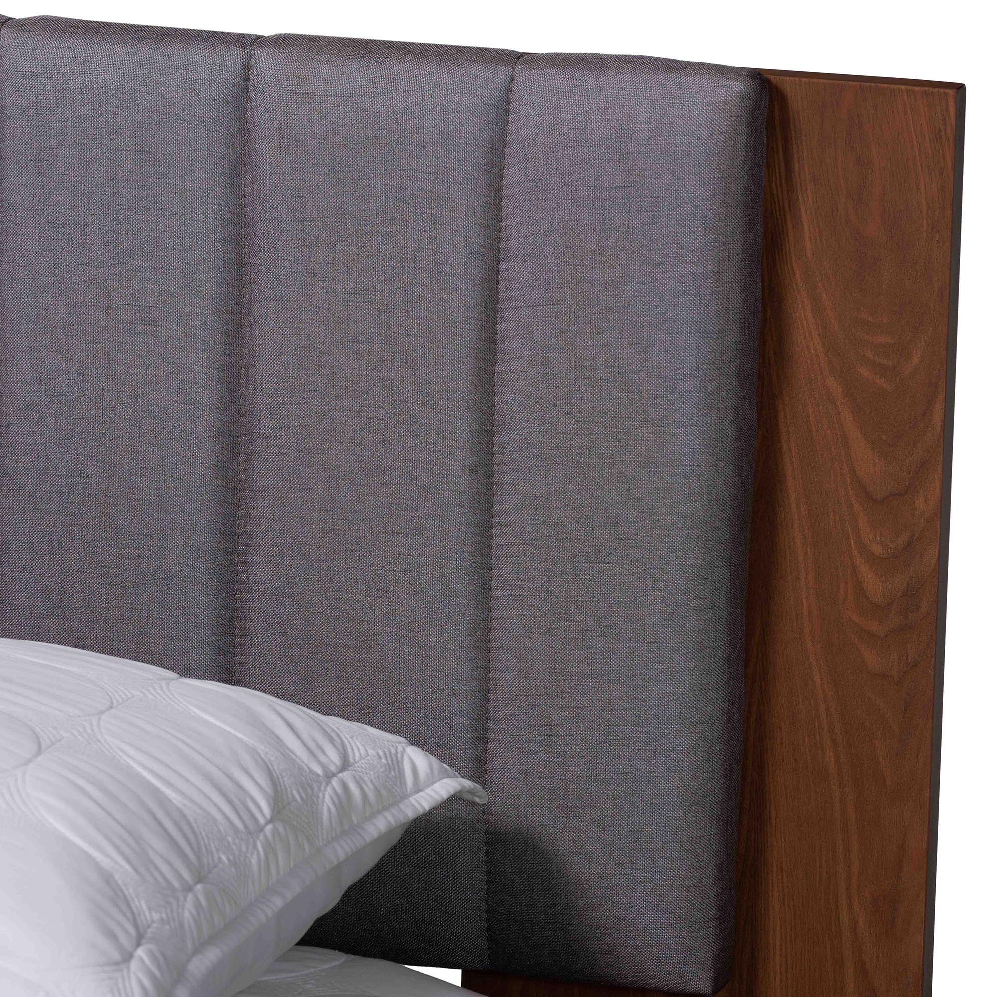 Baxton Studio Kalista Transitional Modern Grey Fabric and Walnut Brown Wood Queen Size Bed with Built-In Side Tables - Image 8