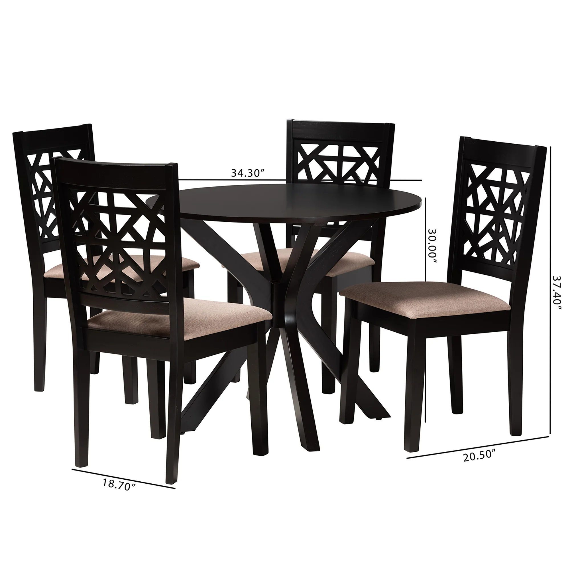 Baxton Studio Karel Modern Beige Fabric and Espresso Brown Finished Wood 5-Piece Dining Set - Image 10