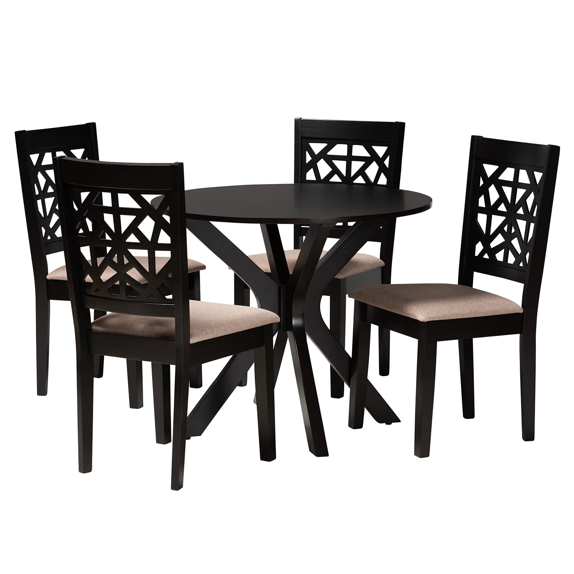 Baxton Studio Karel Modern Beige Fabric and Espresso Brown Finished Wood 5-Piece Dining Set - Image 2