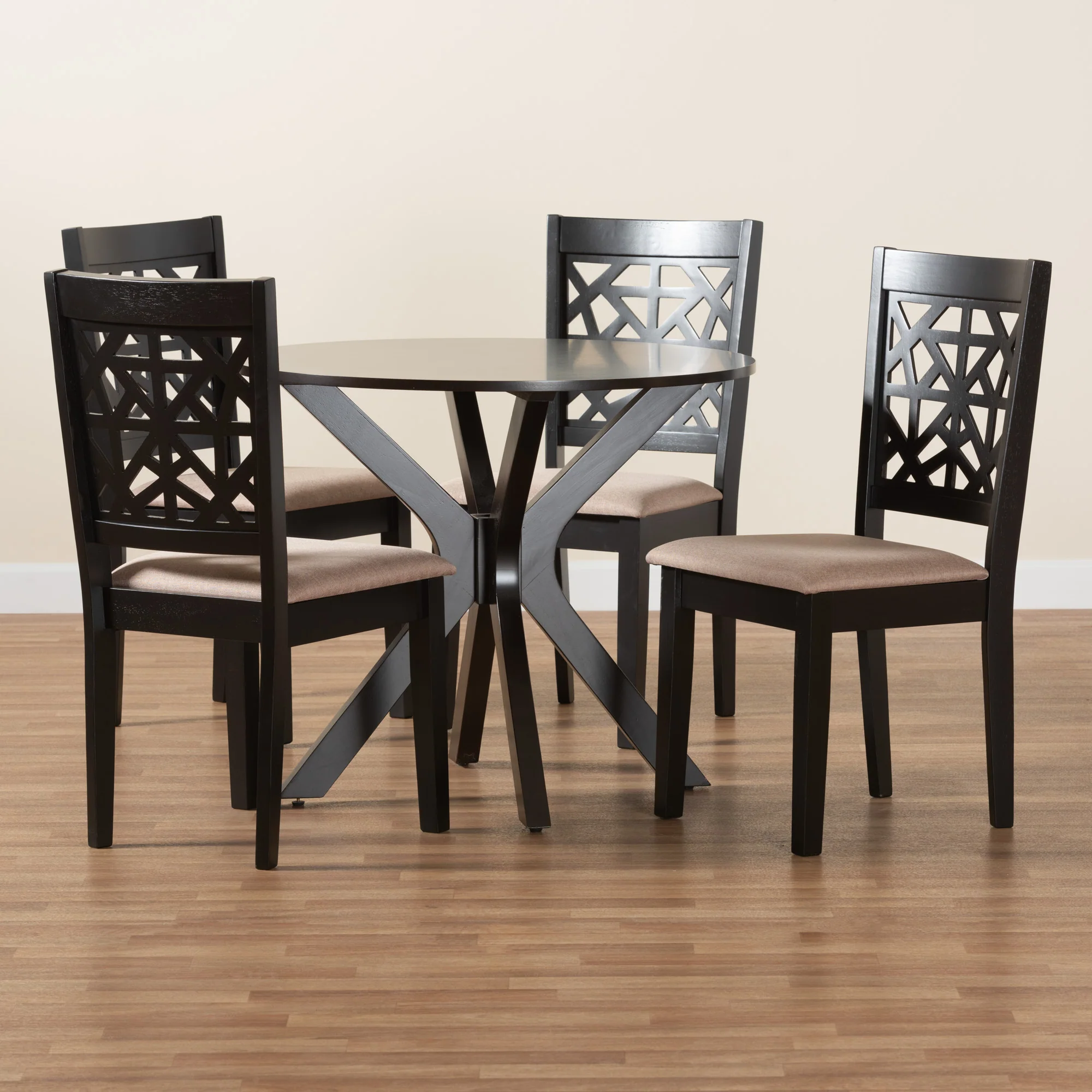 Baxton Studio Karel Modern Beige Fabric and Espresso Brown Finished Wood 5-Piece Dining Set - Image 9