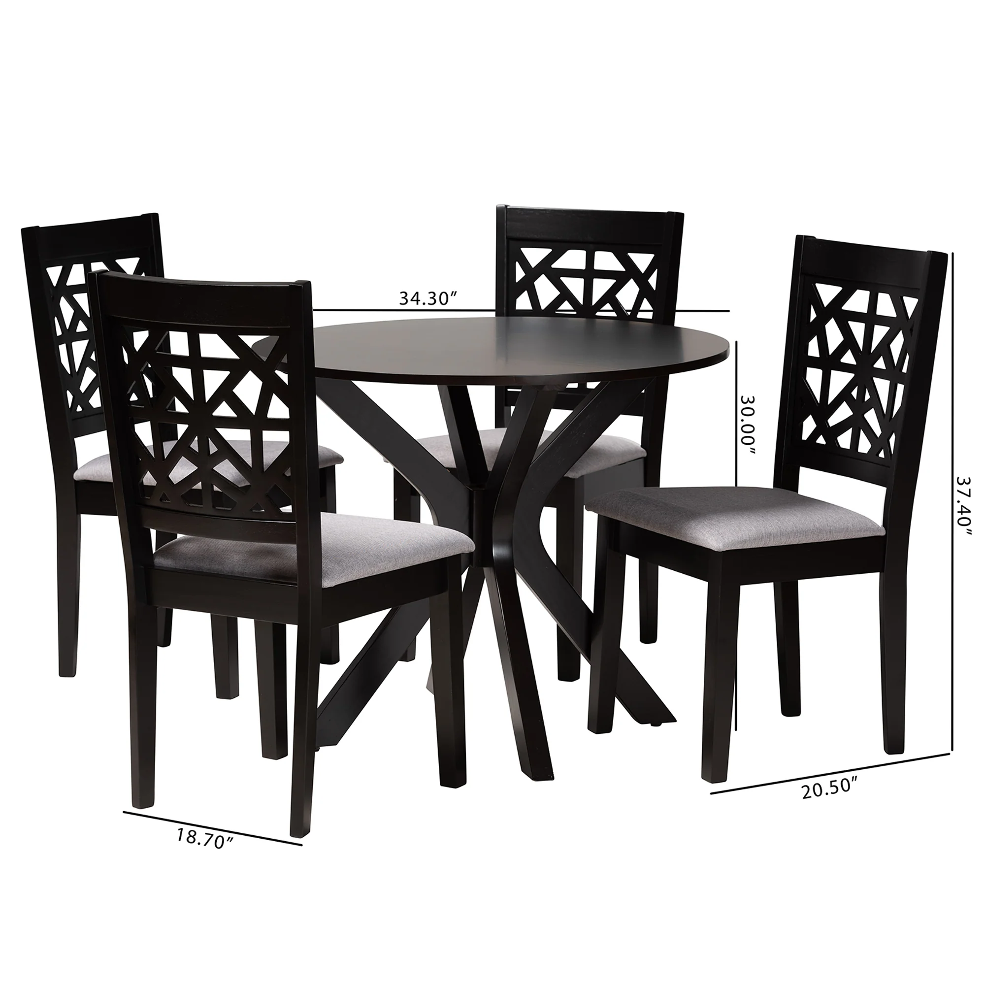 Baxton Studio Karel Modern Grey Fabric and Espresso Brown Finished Wood 5-Piece Dining Set - Image 10