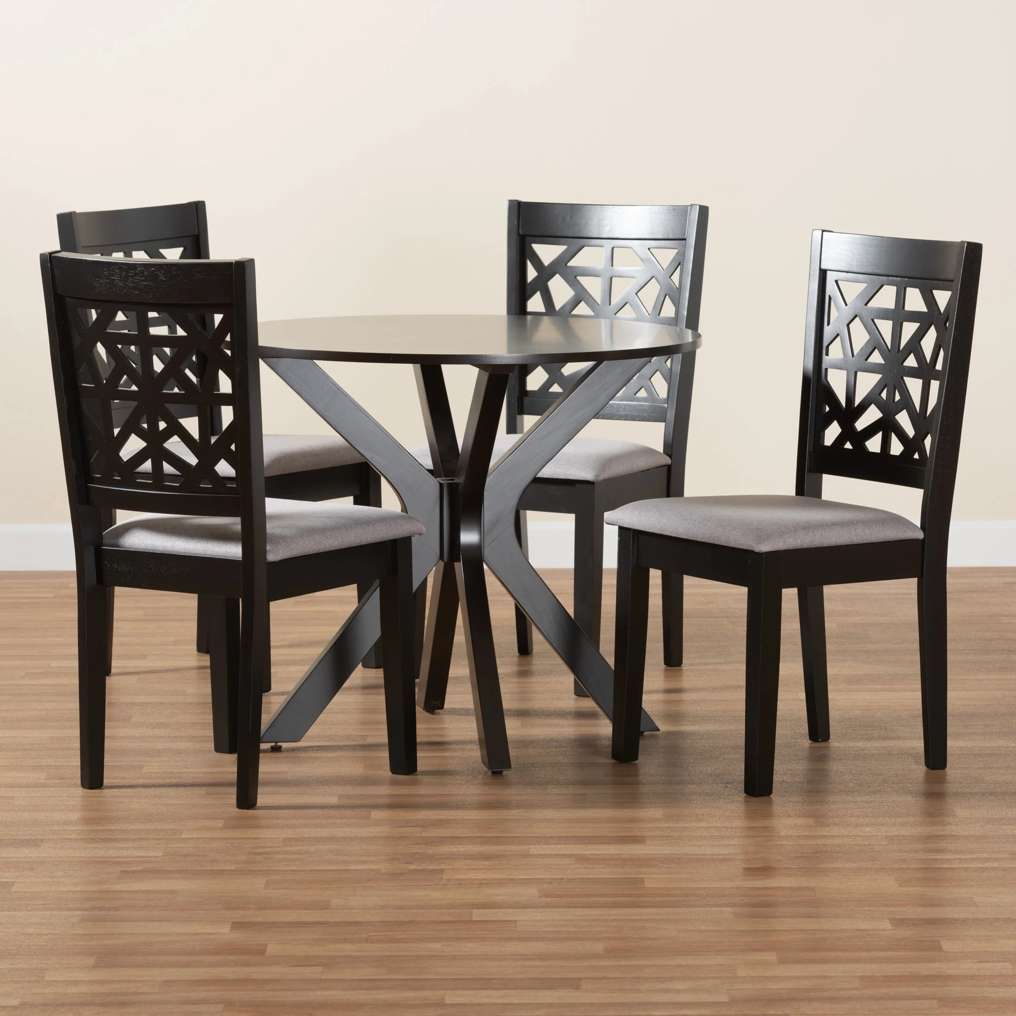 Baxton Studio Karel Modern Grey Fabric and Espresso Brown Finished Wood 5-Piece Dining Set - Image 9