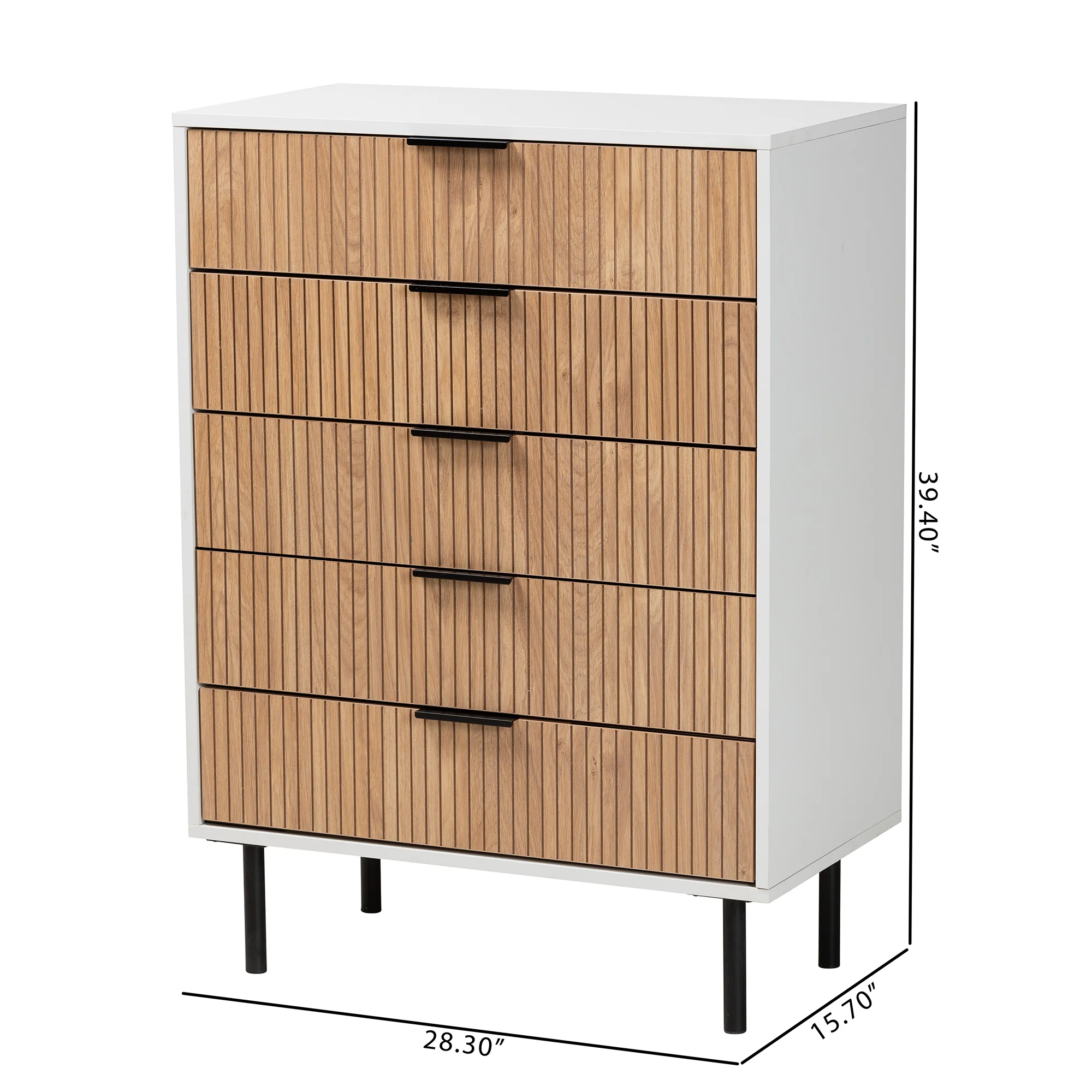 Baxton Studio Karima Mid-Century Modern Two-Tone White and Natural Brown Finished Wood and Black Metal 5-Drawer Storage Cabinet - Image 10