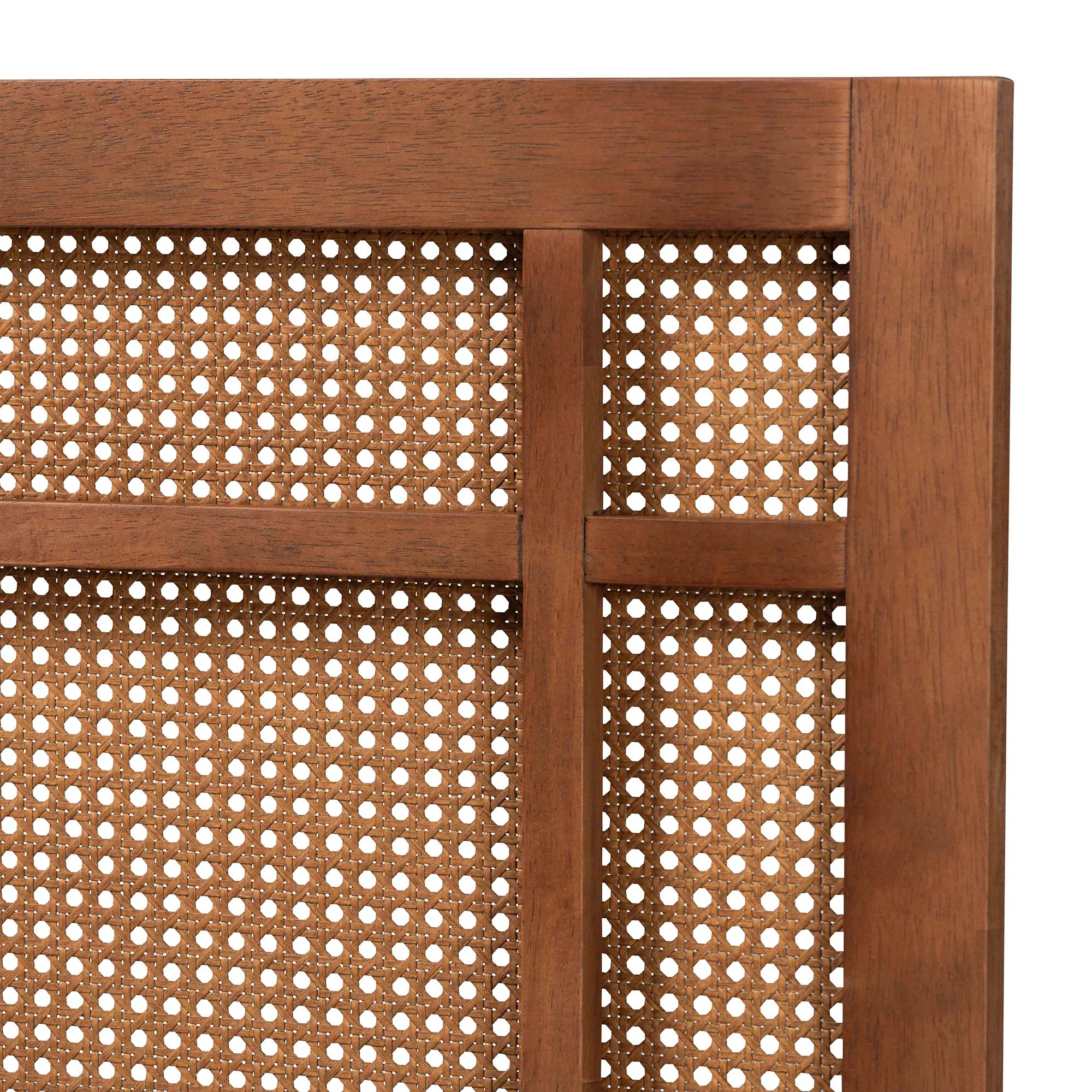Baxton Studio Katrice Mid-Century Modern Ash Walnut Finished Wood King Size Headboard with Rattan - Image 4