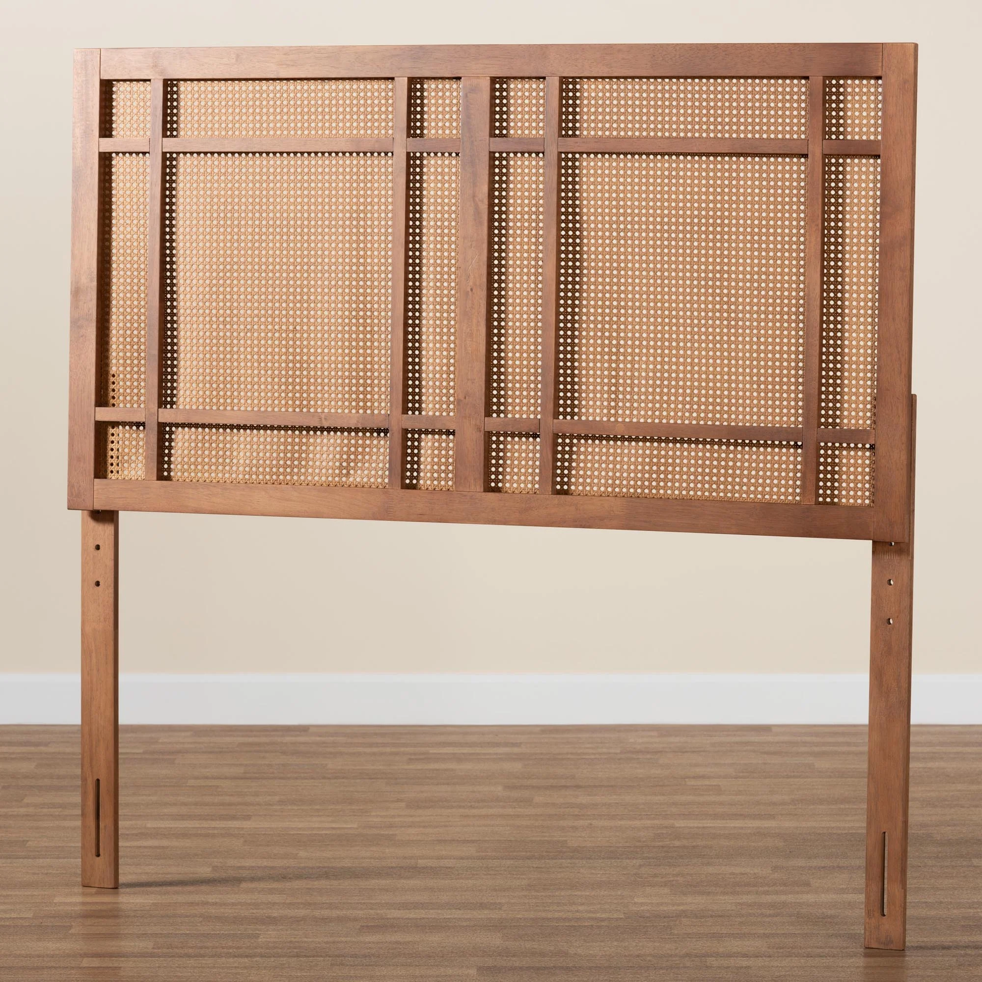 Baxton Studio Katrice Mid-Century Modern Ash Walnut Finished Wood Queen Size Headboard with Rattan - Image 6