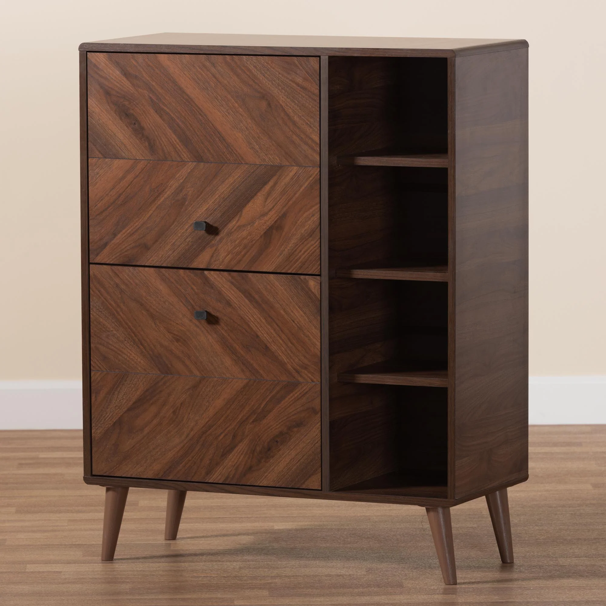 Baxton Studio Keiran Mid-Century Modern Walnut Brown Finished Wood 2-Door Shoe Cabinet - Image 3