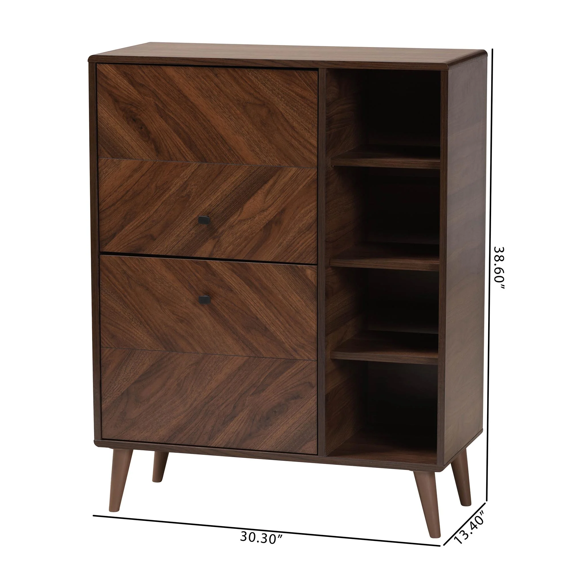 Baxton Studio Keiran Mid-Century Modern Walnut Brown Finished Wood 2-Door Shoe Cabinet - Image 4