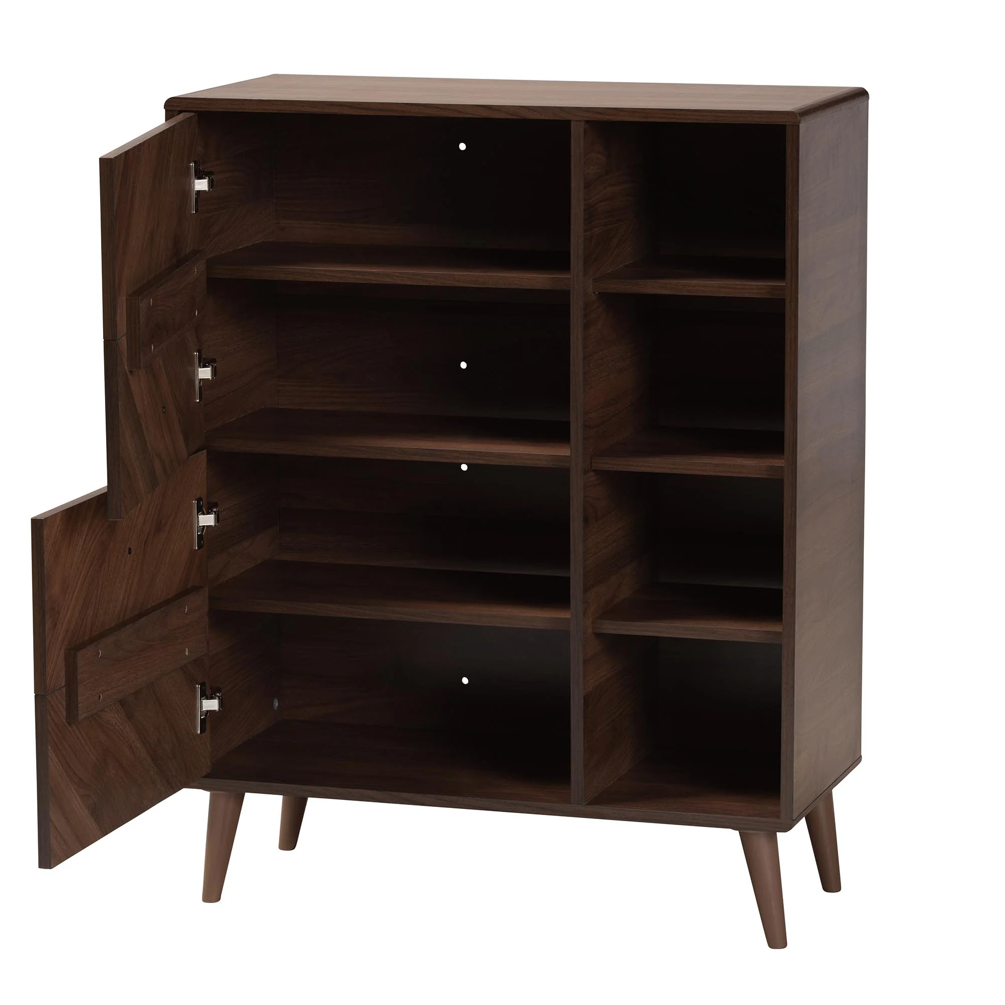 Baxton Studio Keiran Mid-Century Modern Walnut Brown Finished Wood 2-Door Shoe Cabinet - Image 6