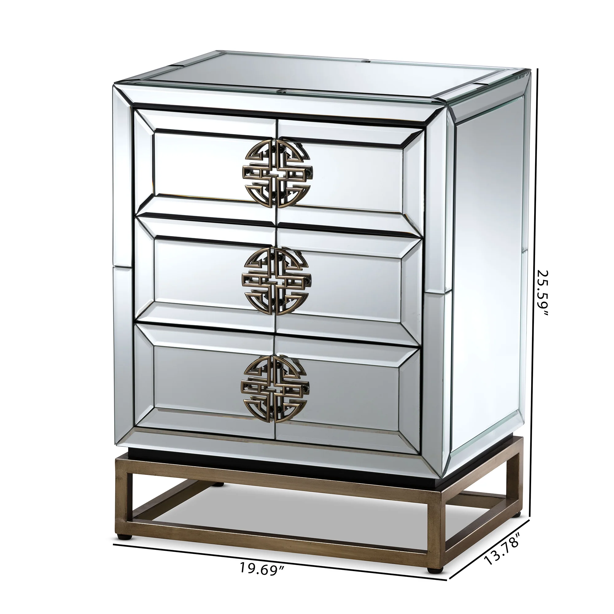Baxton Studio Laken Contemporary Glam and Luxe Mirrored and Antique Bronze Finished 3-Drawer End Table - Image 2
