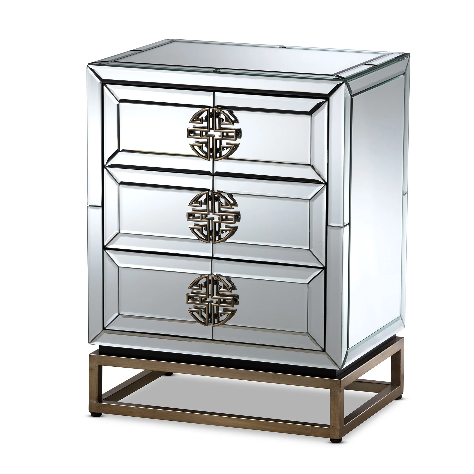 Baxton Studio Laken Contemporary Glam and Luxe Mirrored and Antique Bronze Finished 3-Drawer End Table - Image 3