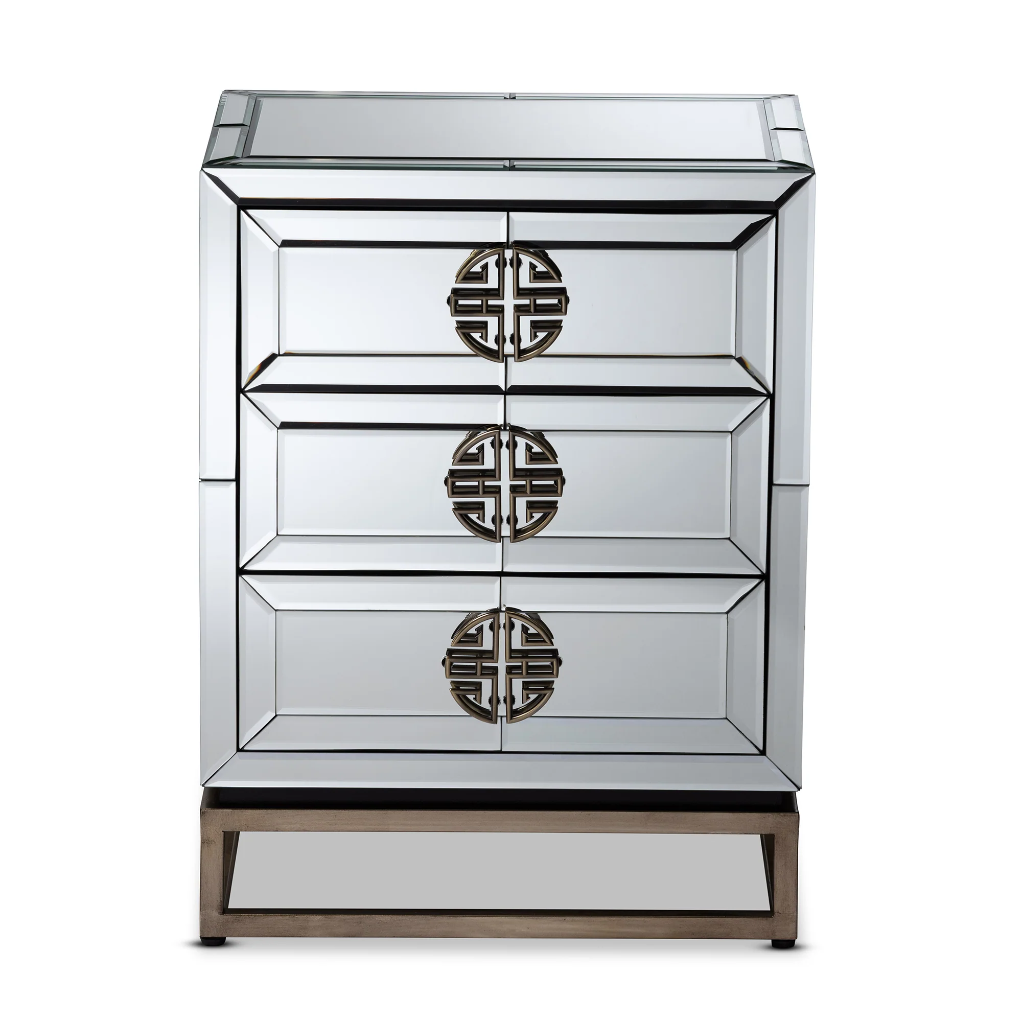 Baxton Studio Laken Contemporary Glam and Luxe Mirrored and Antique Bronze Finished 3-Drawer End Table - Image 5