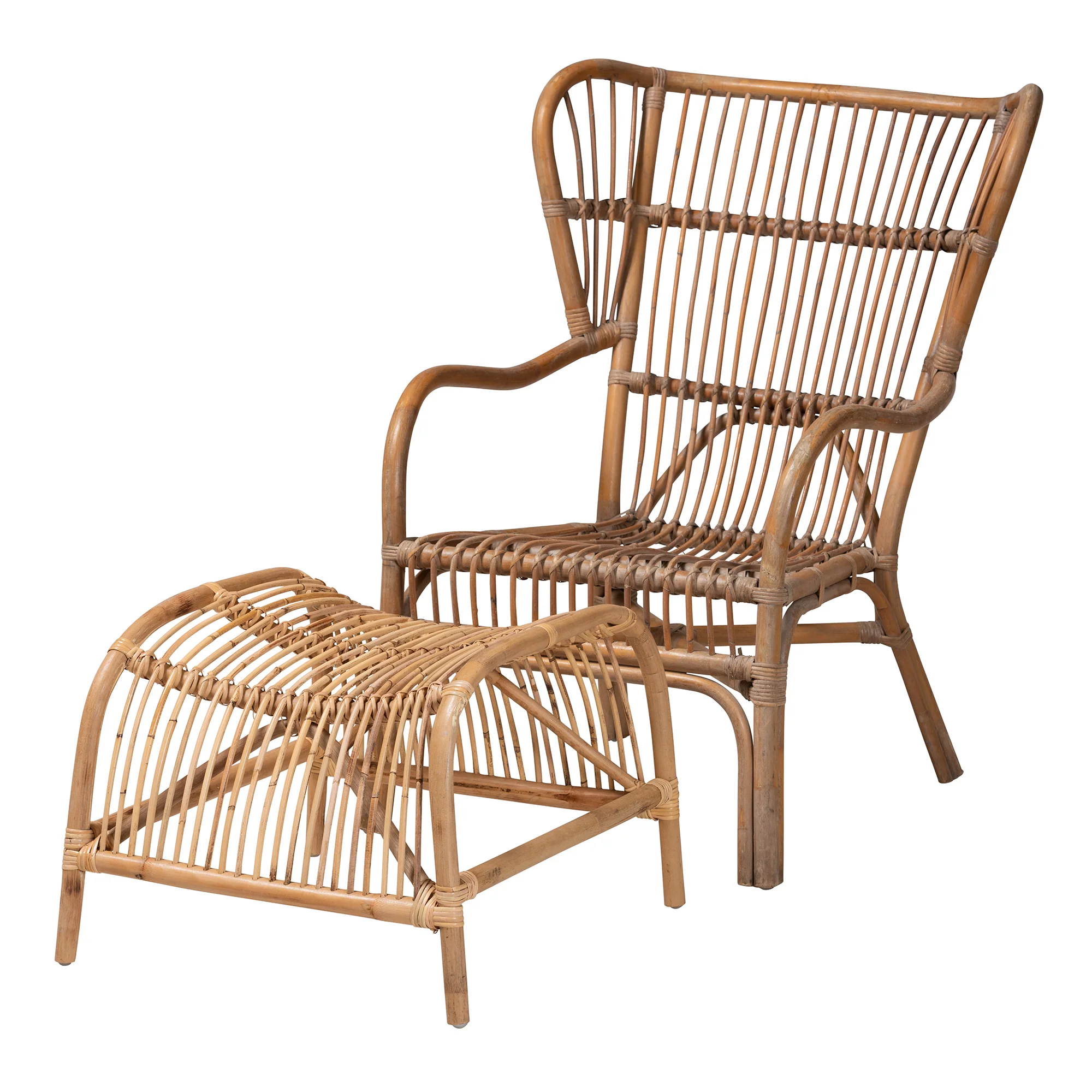 Baxton Studio Lamaria Modern Bohmenian Natural Brown Antique Rattan 2-Piece Chair and Footstool Set - Image 4