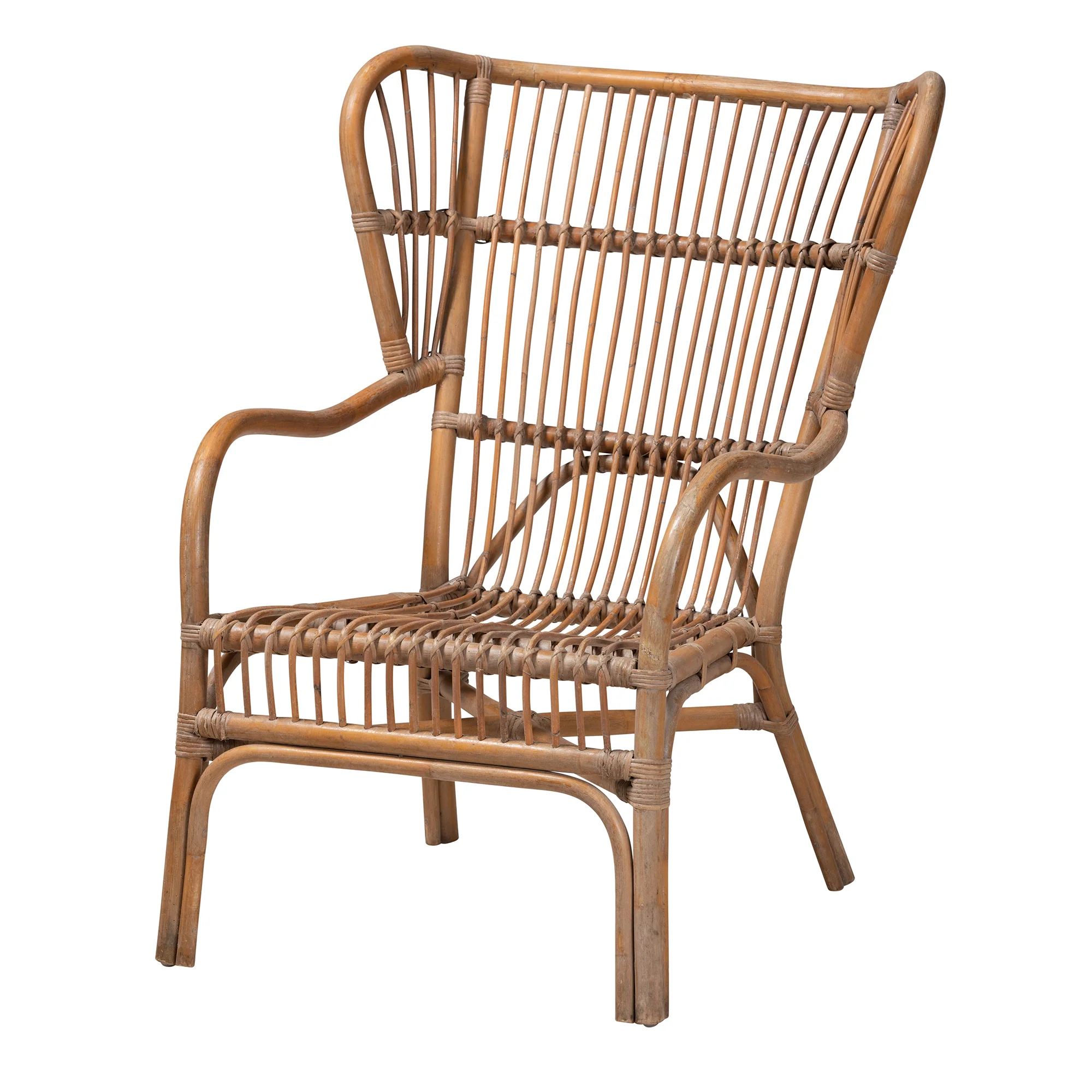 Baxton Studio Lamaria Modern Bohmenian Natural Brown Antique Rattan 2-Piece Chair and Footstool Set - Image 5