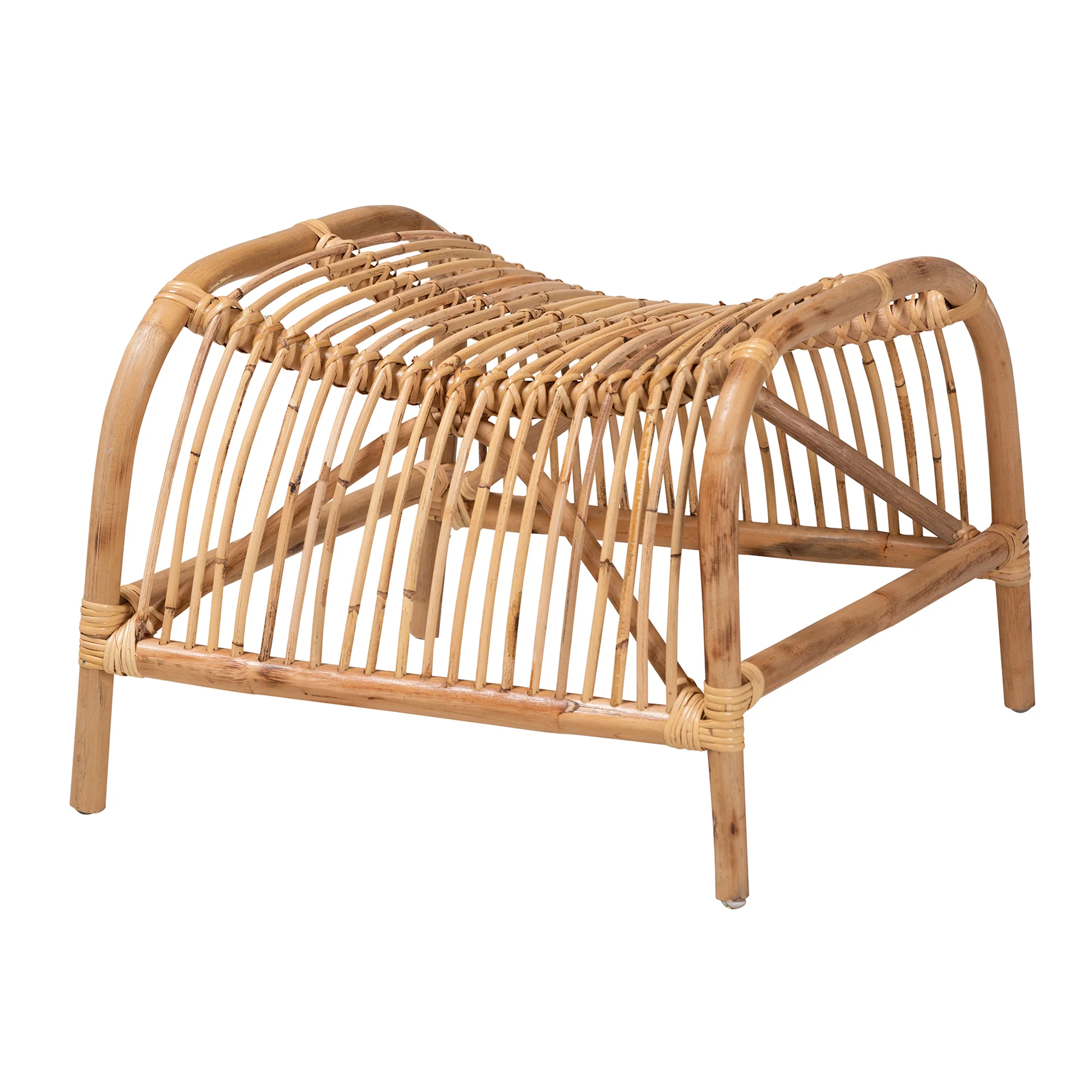 Baxton Studio Lamaria Modern Bohmenian Natural Brown Antique Rattan 2-Piece Chair and Footstool Set - Image 6