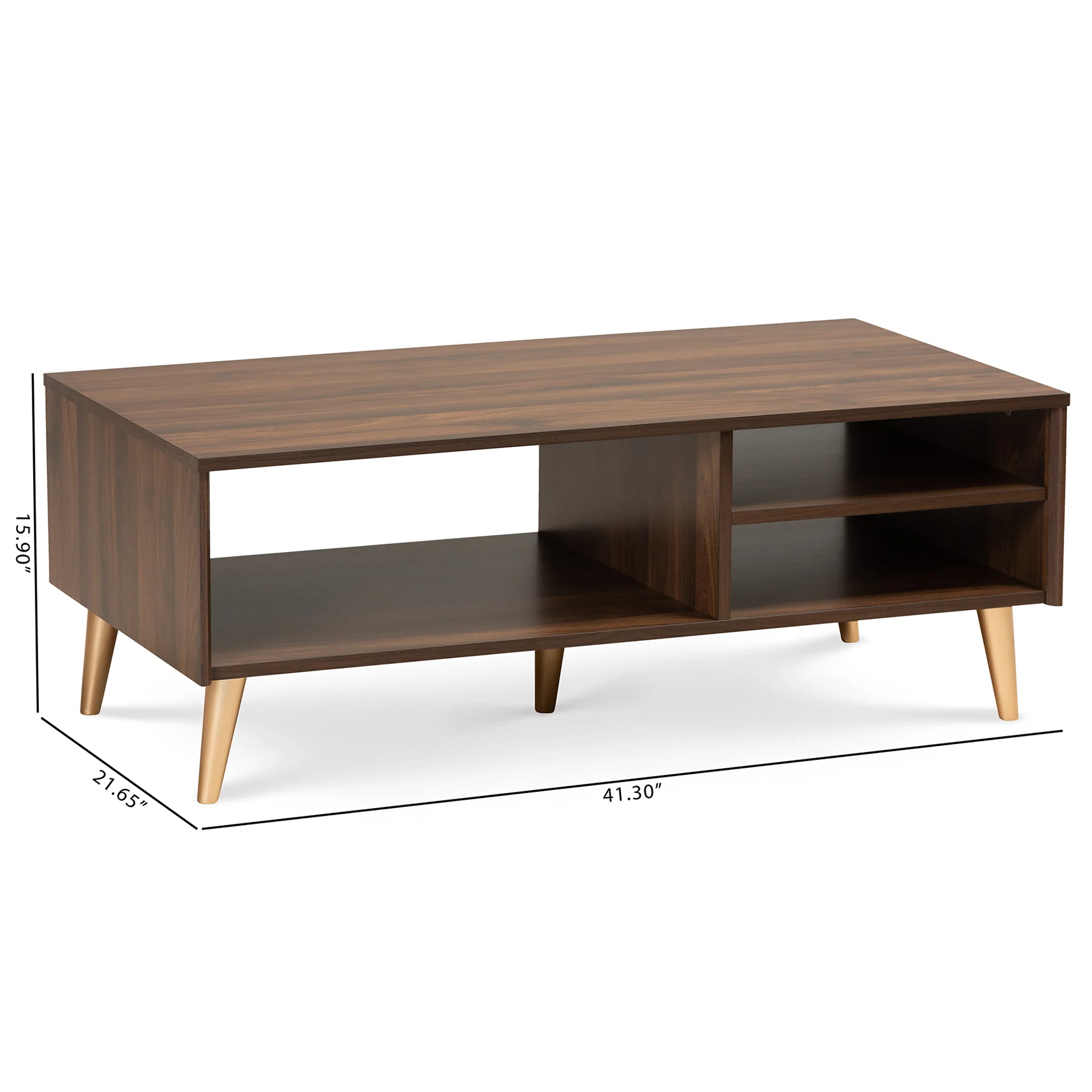 Baxton Studio Landen Mid-Century Modern Walnut Brown and Gold Finished Wood Coffee Table - Image 2