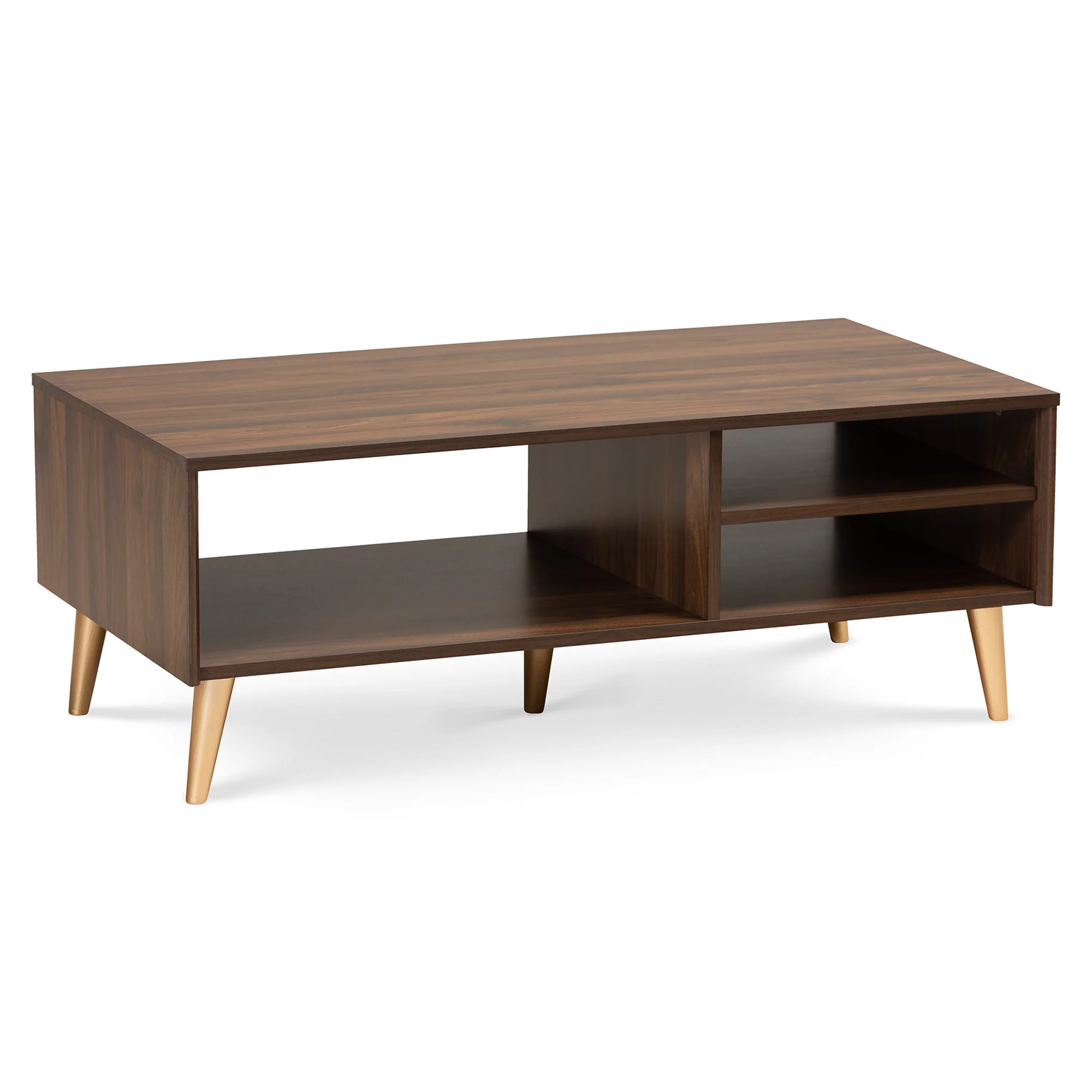 Baxton Studio Landen Mid-Century Modern Walnut Brown and Gold Finished Wood Coffee Table - Image 3