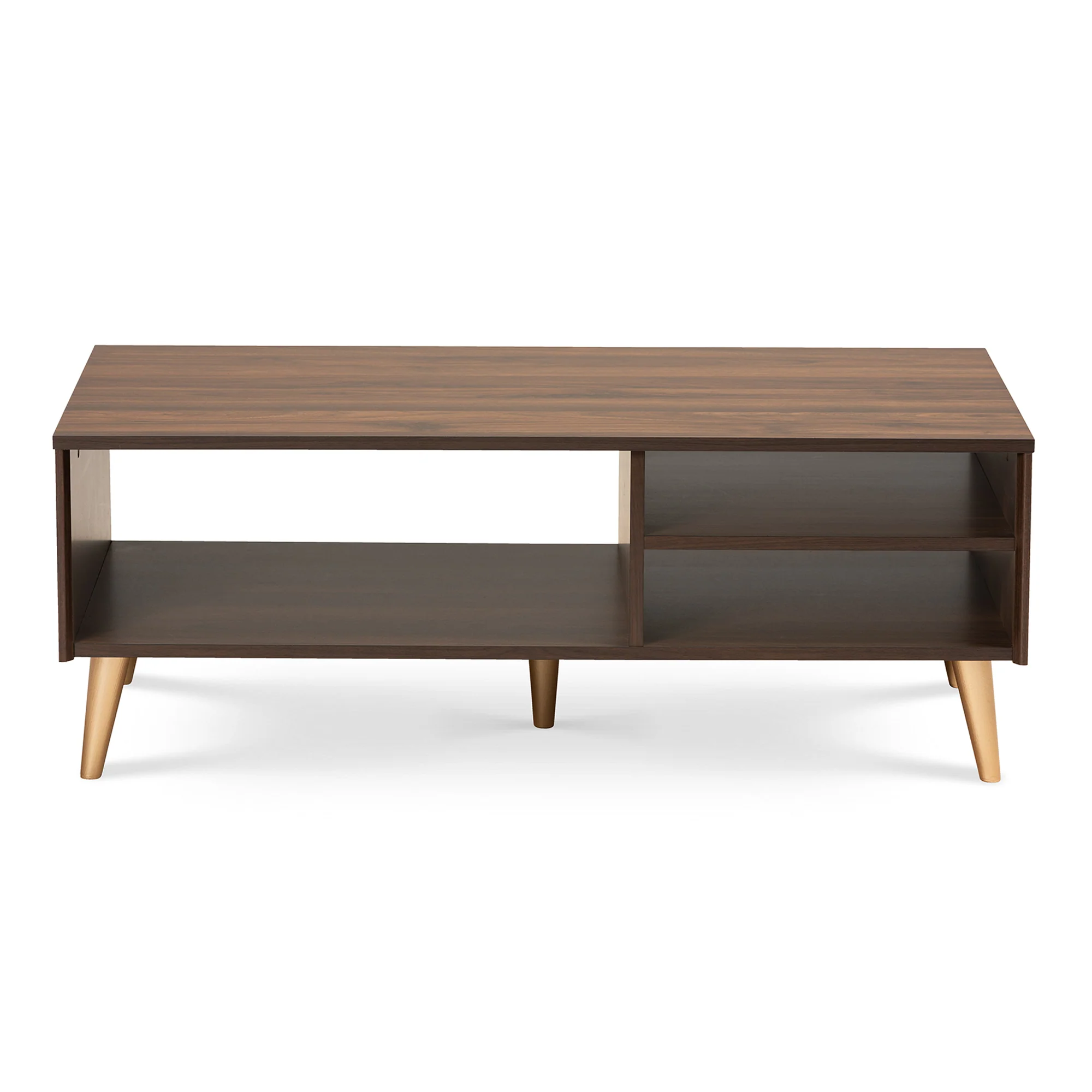 Baxton Studio Landen Mid-Century Modern Walnut Brown and Gold Finished Wood Coffee Table - Image 4