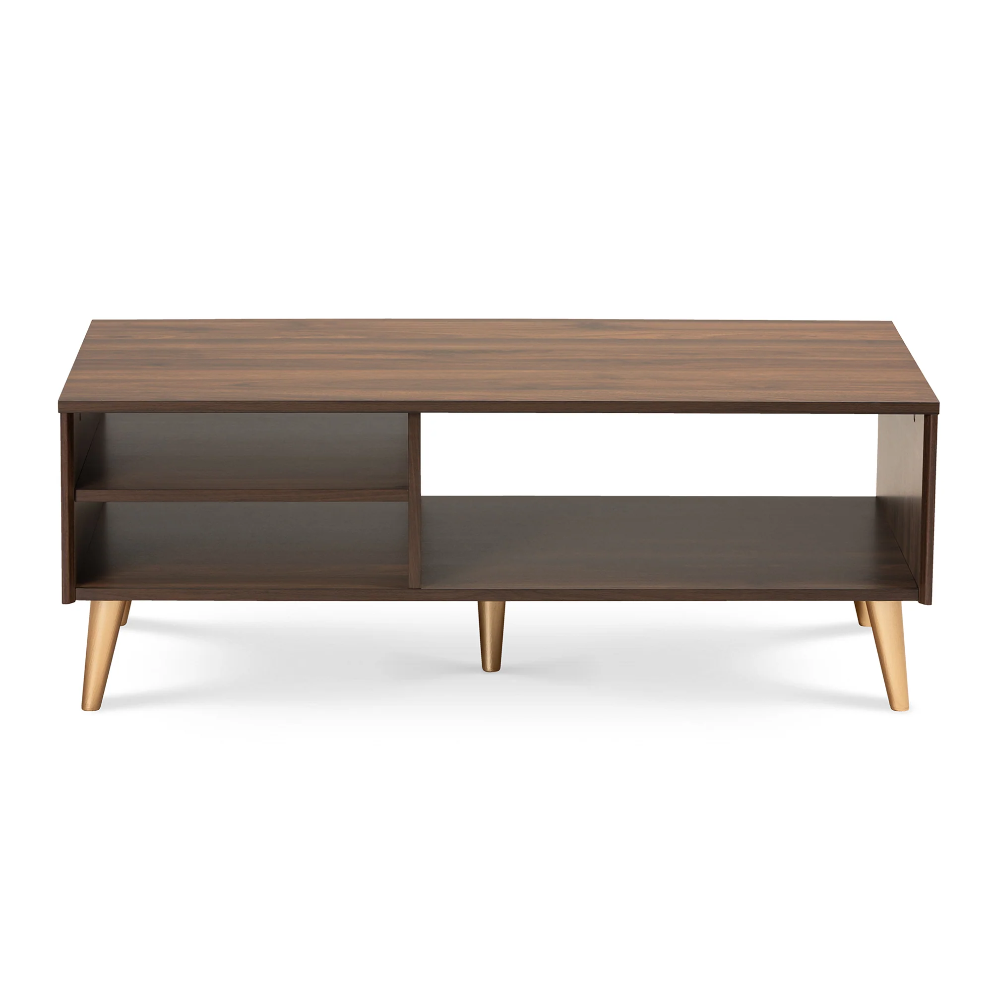 Baxton Studio Landen Mid-Century Modern Walnut Brown and Gold Finished Wood Coffee Table - Image 6