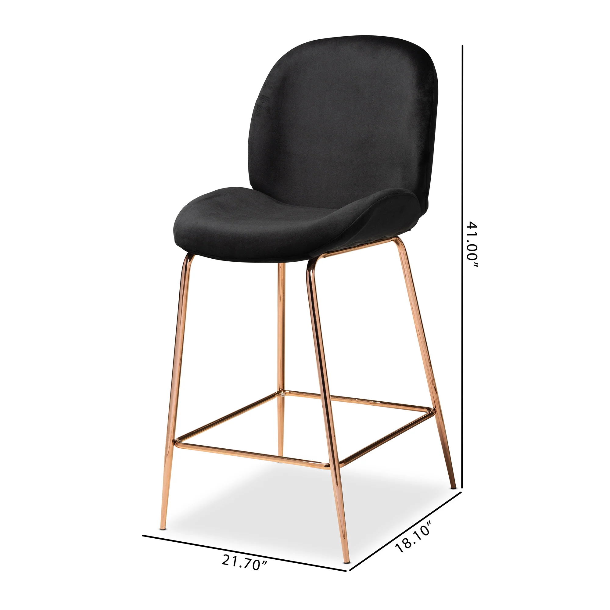 Baxton Studio Lander Modern Luxe and Glam Black Velvet Fabric Upholstered and Rose Gold Finished Metal 2-Piece Counter Stool Set - Image 3