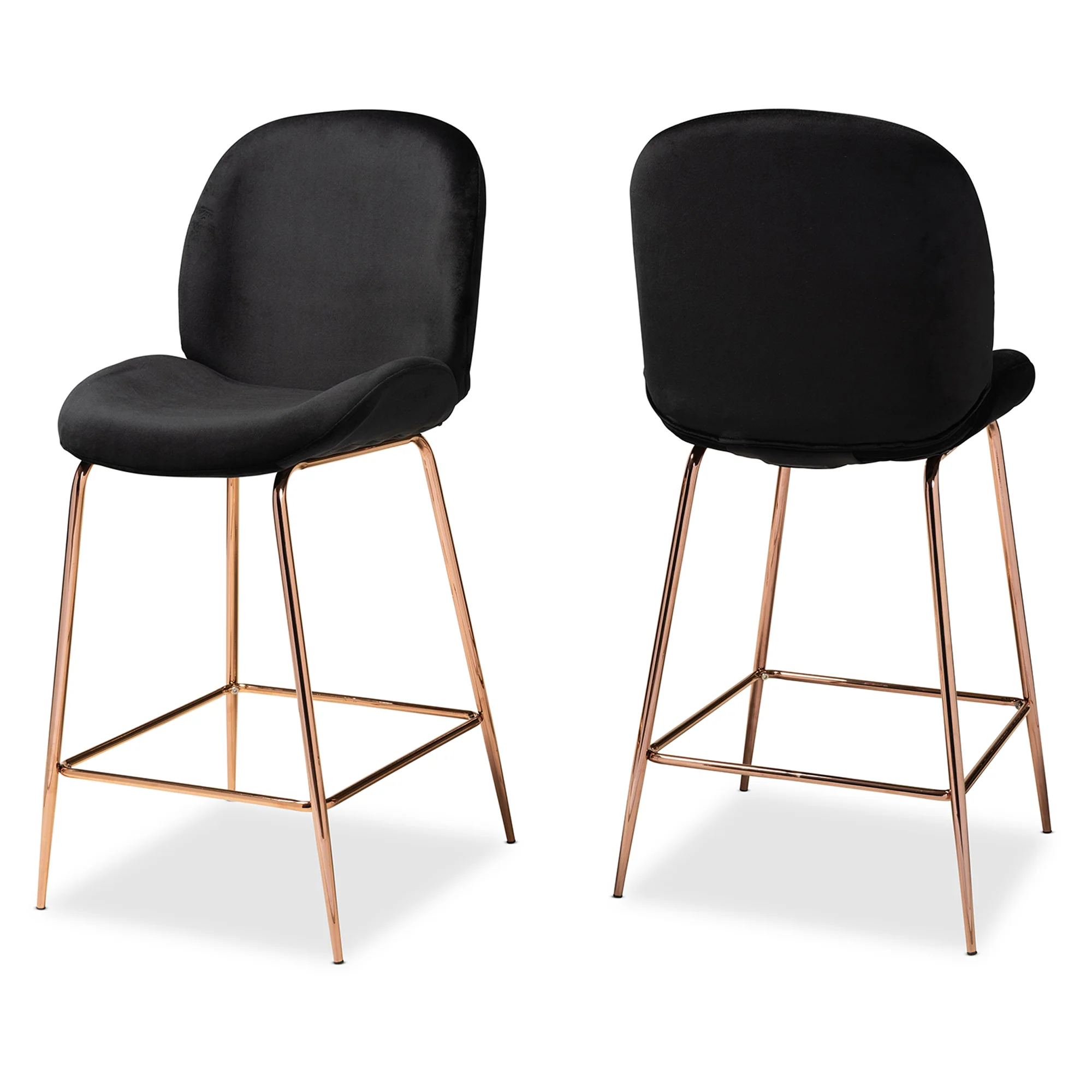 Baxton Studio Lander Modern Luxe and Glam Black Velvet Fabric Upholstered and Rose Gold Finished Metal 2-Piece Counter Stool Set - Image 4