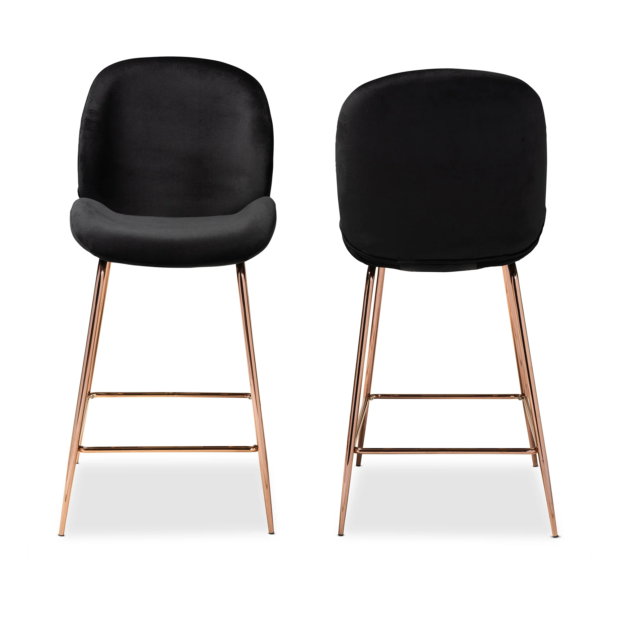 Baxton Studio Lander Modern Luxe and Glam Black Velvet Fabric Upholstered and Rose Gold Finished Metal 2-Piece Counter Stool Set - Image 5