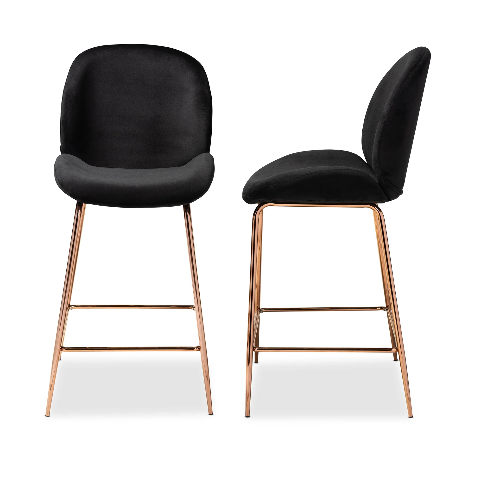 Baxton Studio Lander Modern Luxe and Glam Black Velvet Fabric Upholstered and Rose Gold Finished Metal 2-Piece Counter Stool Set - Image 6