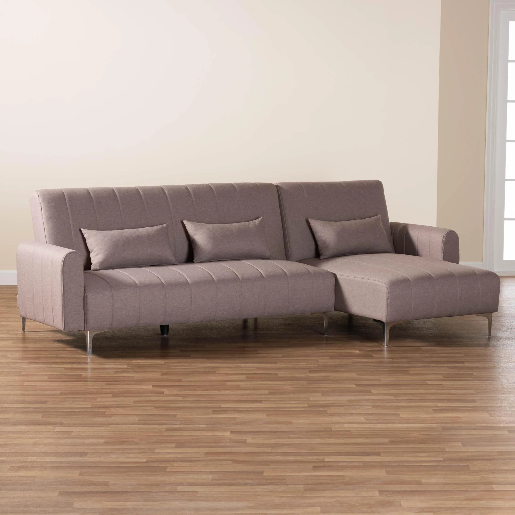 Baxton Studio Lanoma Contemporary Clay Fabric Upholstered Convertible Sleeper Sofa - Image 7