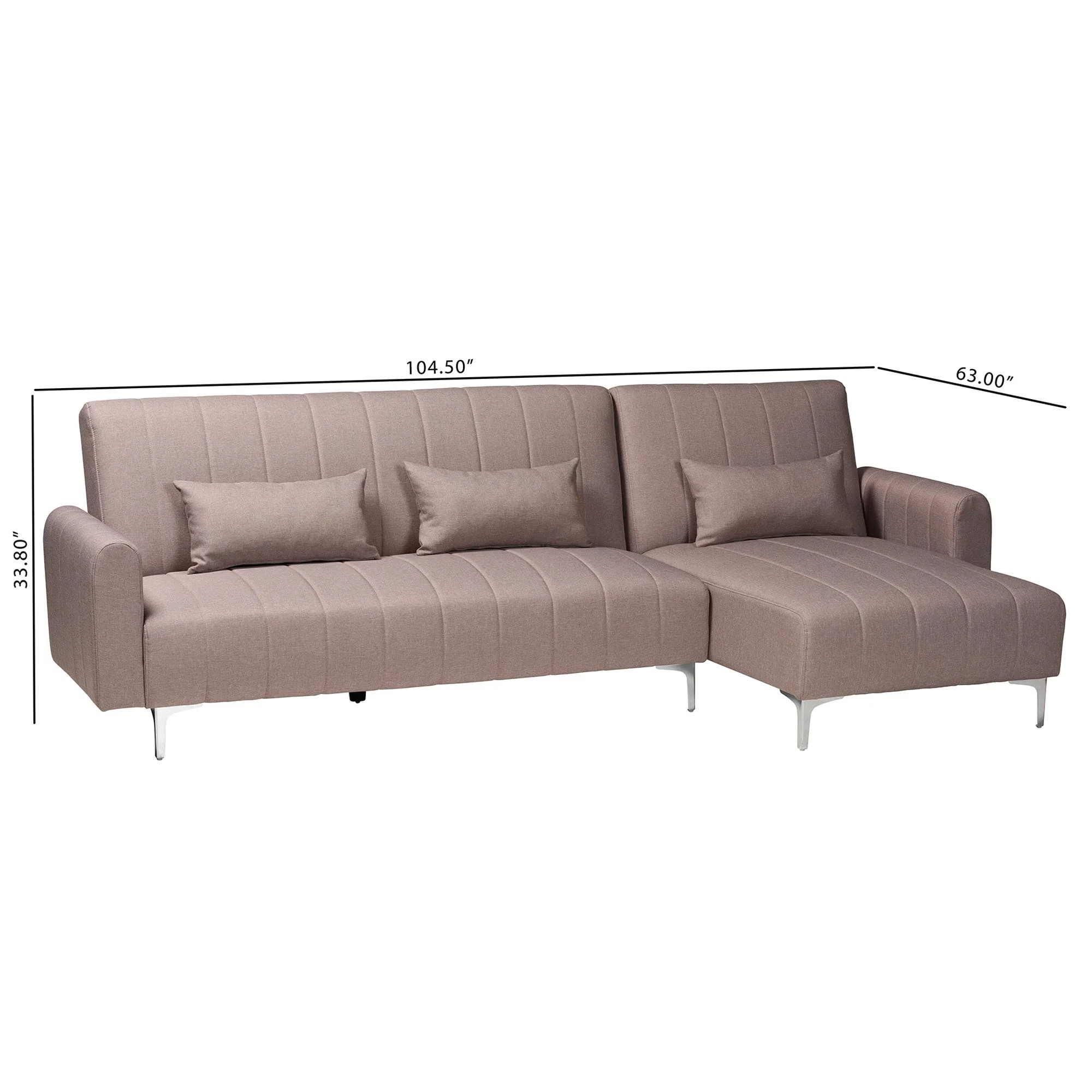 Baxton Studio Lanoma Contemporary Clay Fabric Upholstered Convertible Sleeper Sofa - Image 9