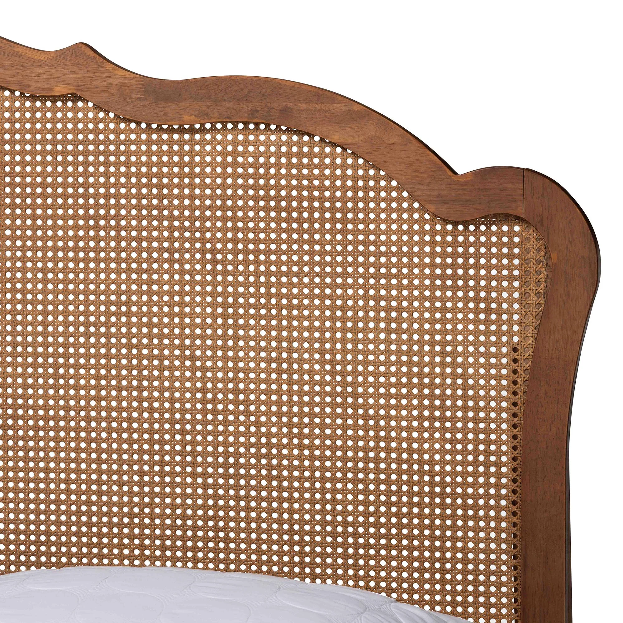 Baxton Studio Latrell Mid-Century Walnut Brown Wood and Rattan Queen Size Storage Bed - Image 10