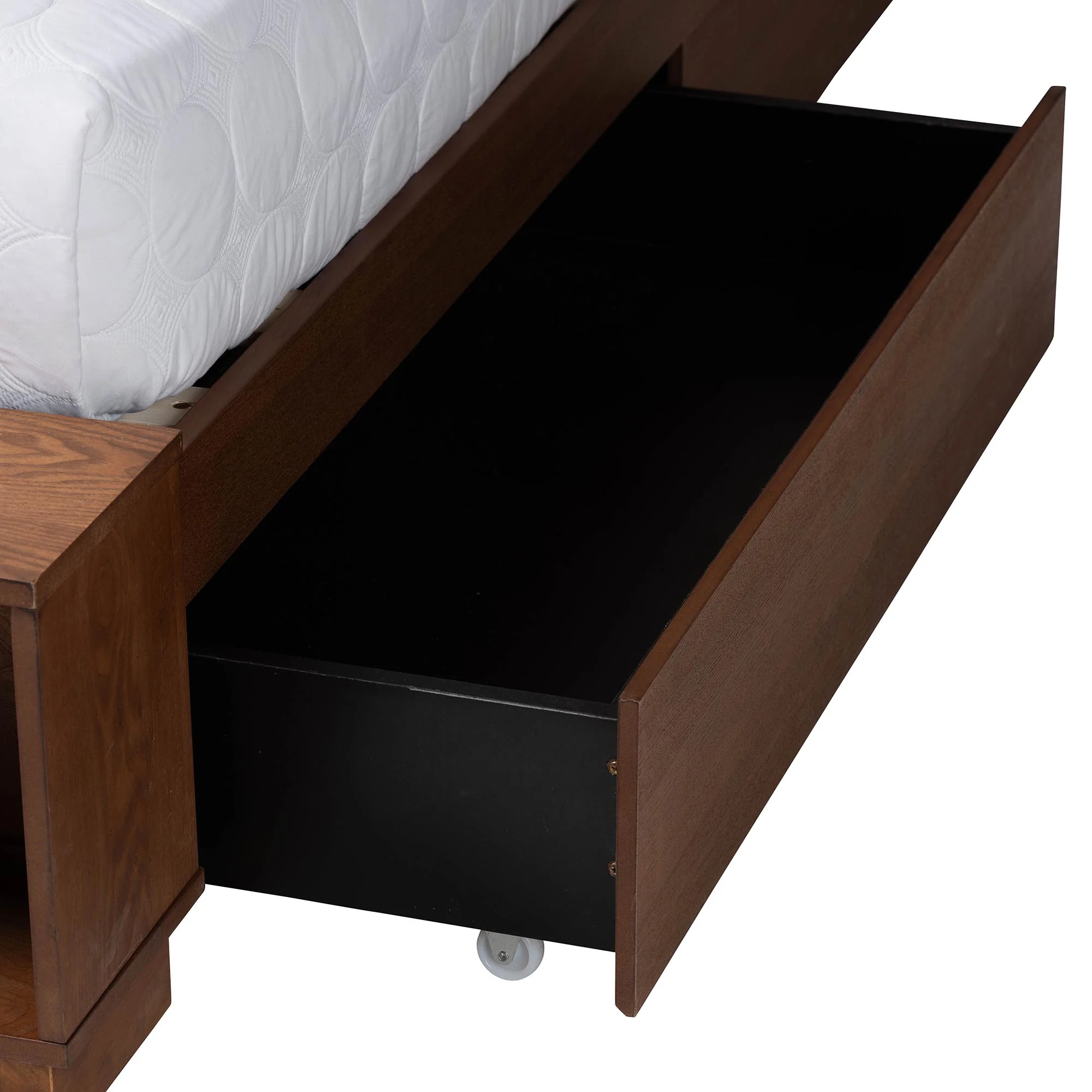 Baxton Studio Latrell Mid-Century Walnut Brown Wood and Rattan Queen Size Storage Bed - Image 11