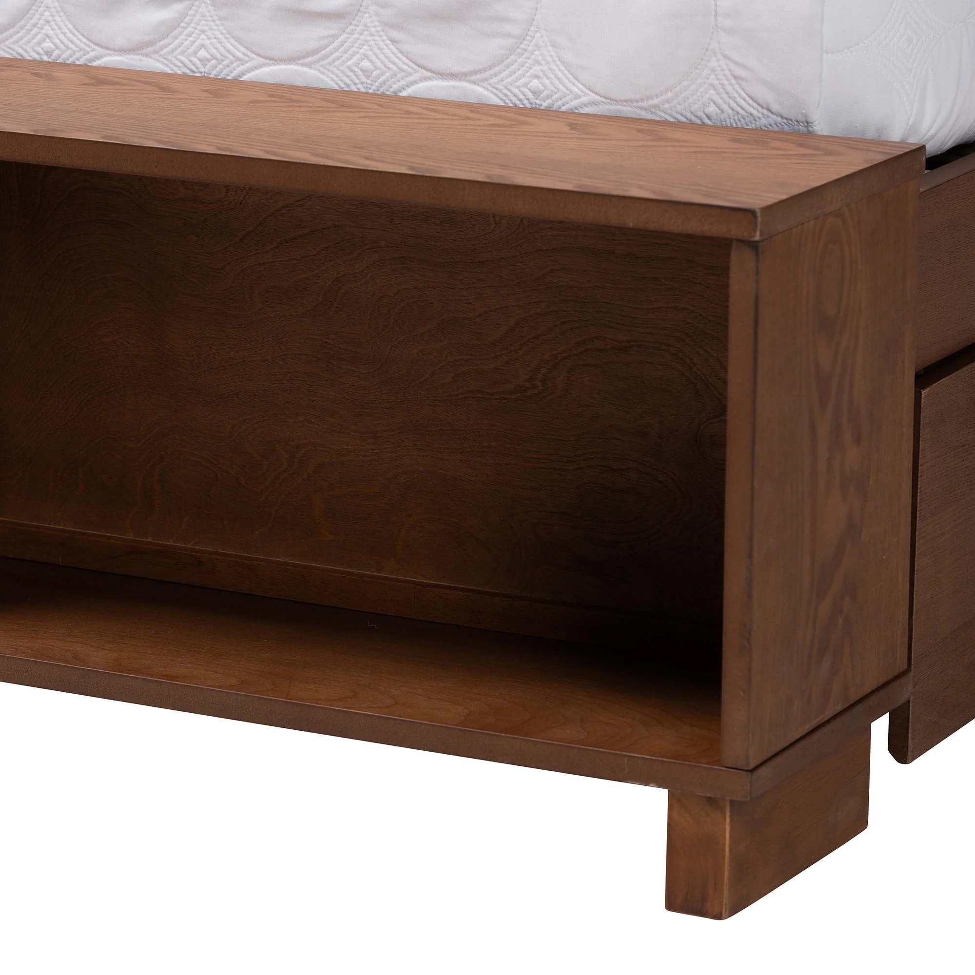 Baxton Studio Latrell Mid-Century Walnut Brown Wood and Rattan Queen Size Storage Bed - Image 2