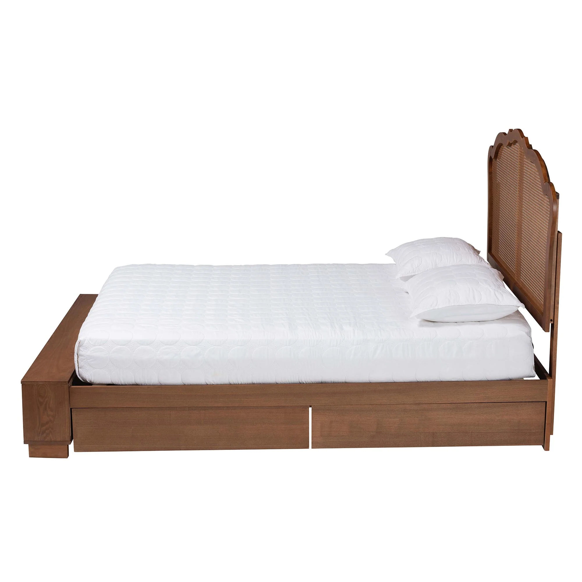 Baxton Studio Latrell Mid-Century Walnut Brown Wood and Rattan Queen Size Storage Bed - Image 7