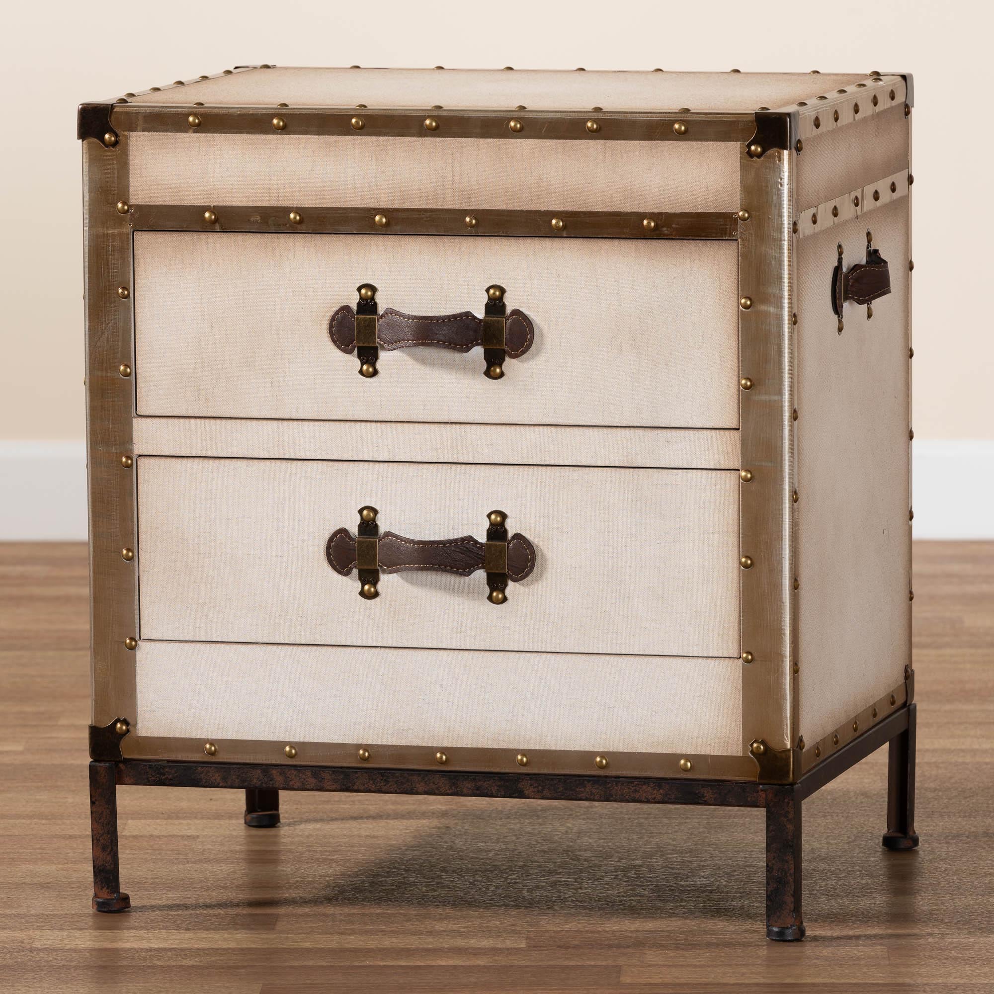 Baxton Studio Laura Vintage White Canvas 2-Drawer End Table Trunk - Image 2