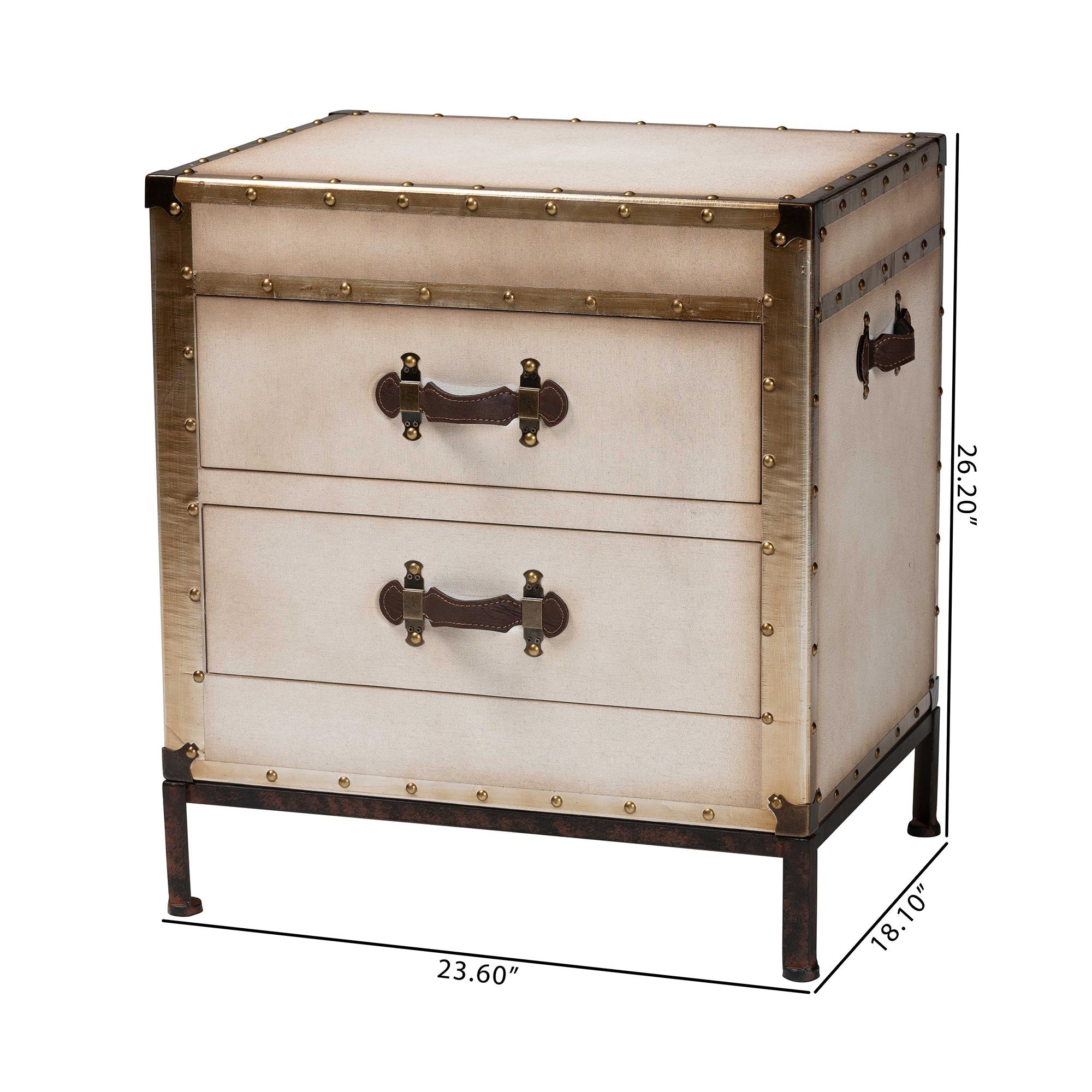 Baxton Studio Laura Vintage White Canvas 2-Drawer End Table Trunk - Image 3