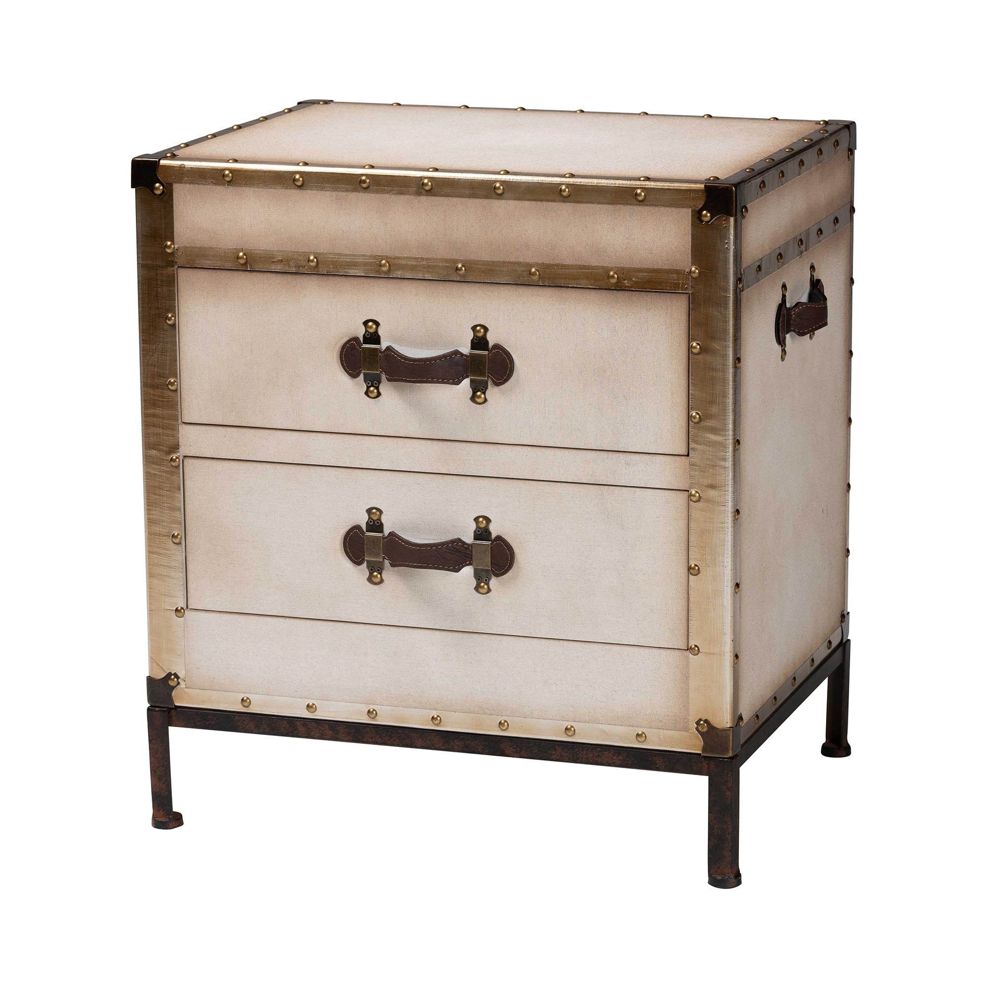 Baxton Studio Laura Vintage White Canvas 2-Drawer End Table Trunk - Image 4