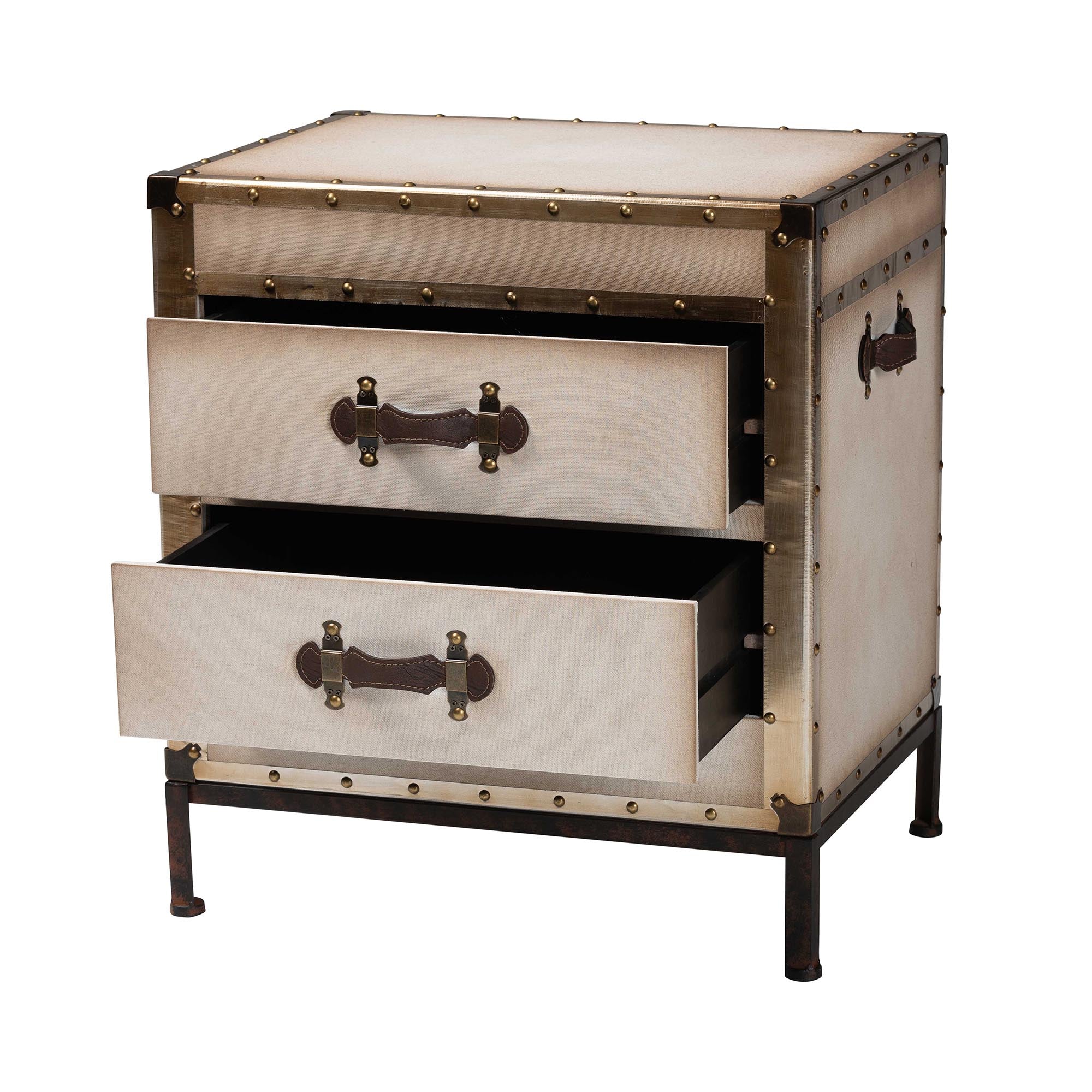 Baxton Studio Laura Vintage White Canvas 2-Drawer End Table Trunk - Image 5
