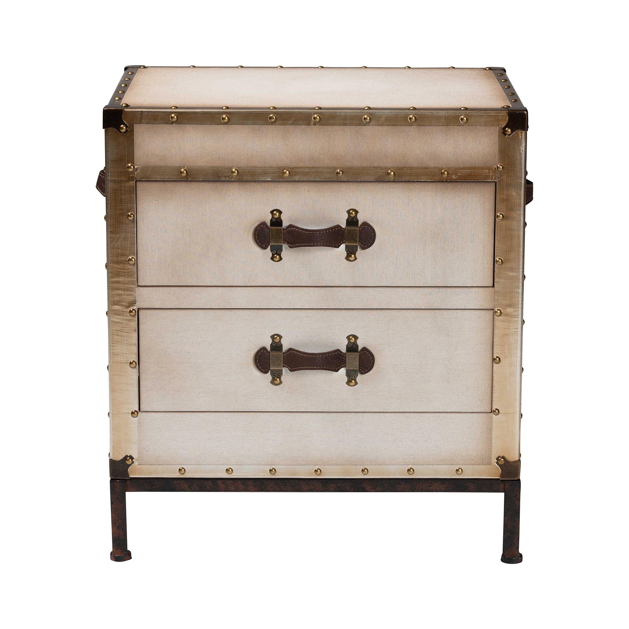 Baxton Studio Laura Vintage White Canvas 2-Drawer End Table Trunk - Image 6