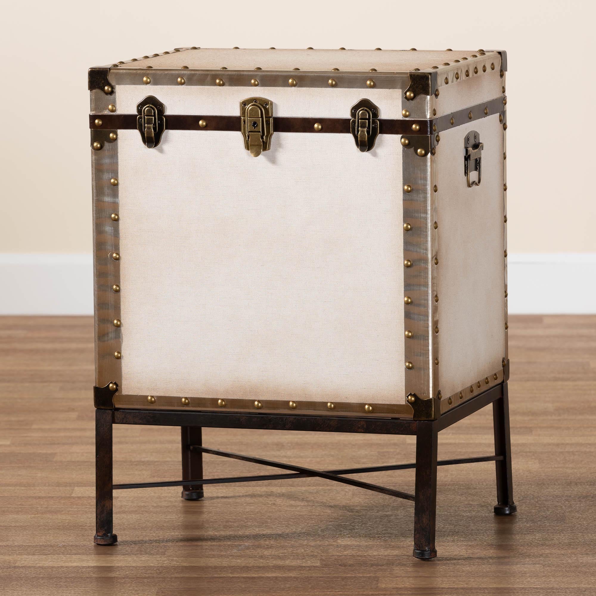 Baxton Studio Laura Vintage White Canvas Lift-Top Trunk End Table - Image 3