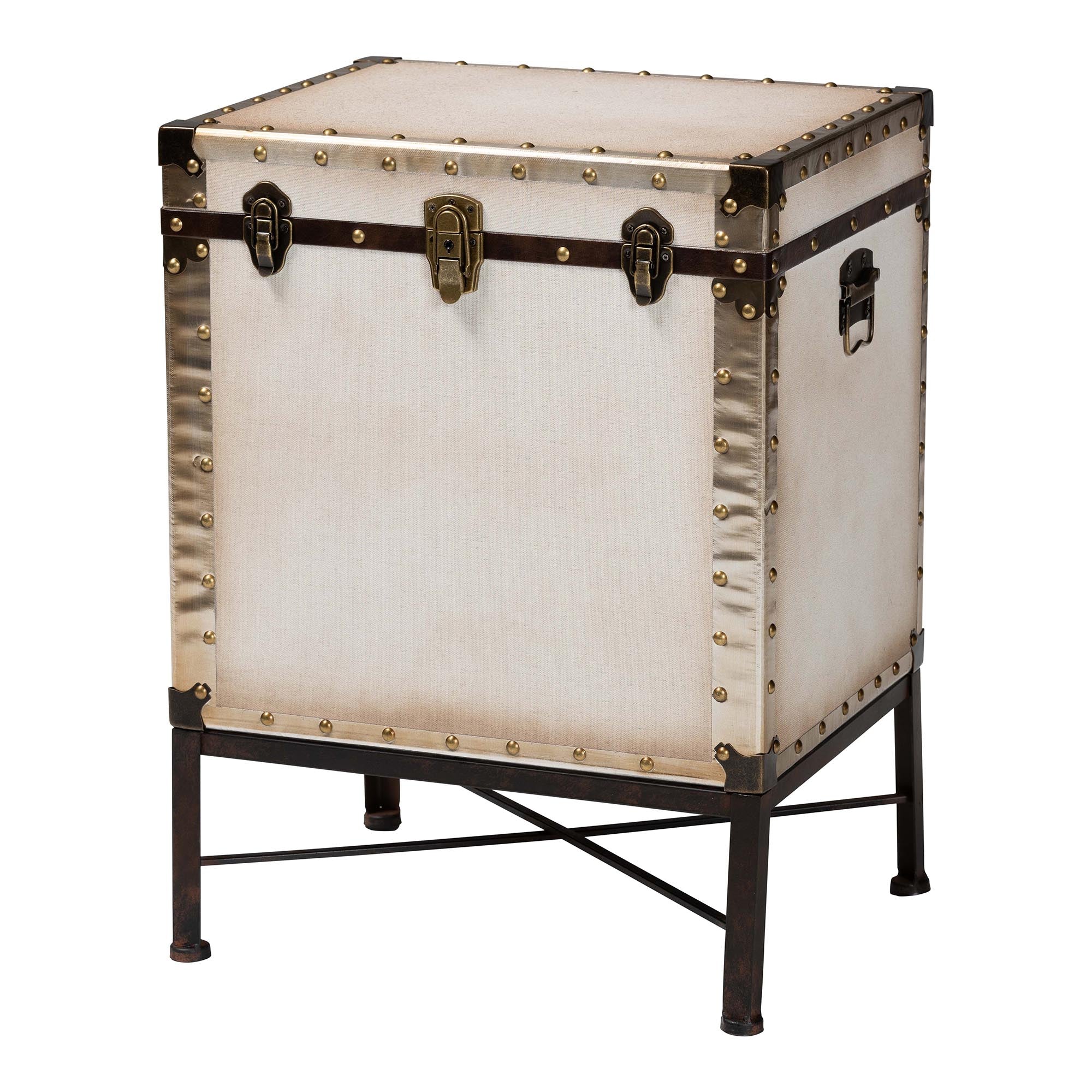 Baxton Studio Laura Vintage White Canvas Lift-Top Trunk End Table - Image 5